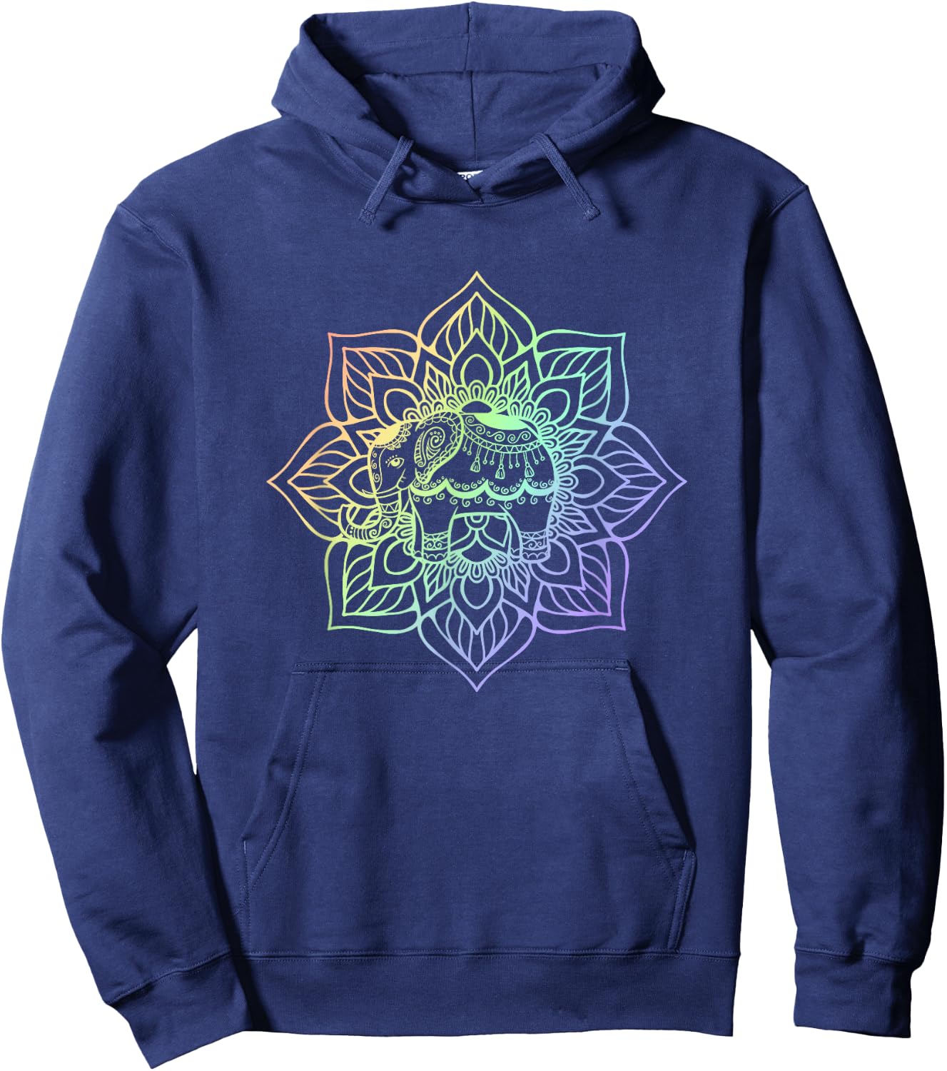 Rainbow Elephant Mandala | Spiritual New Age Buddhist Yoga Hoodie - Hoodie | Navy
