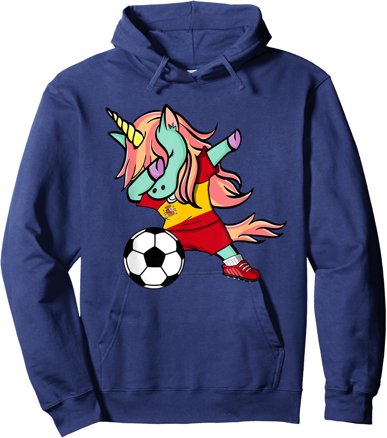 Dabbing Unicorn Soccer Spain Jersey Shirt Spanish Football Hoodie - Hoodie | Navy