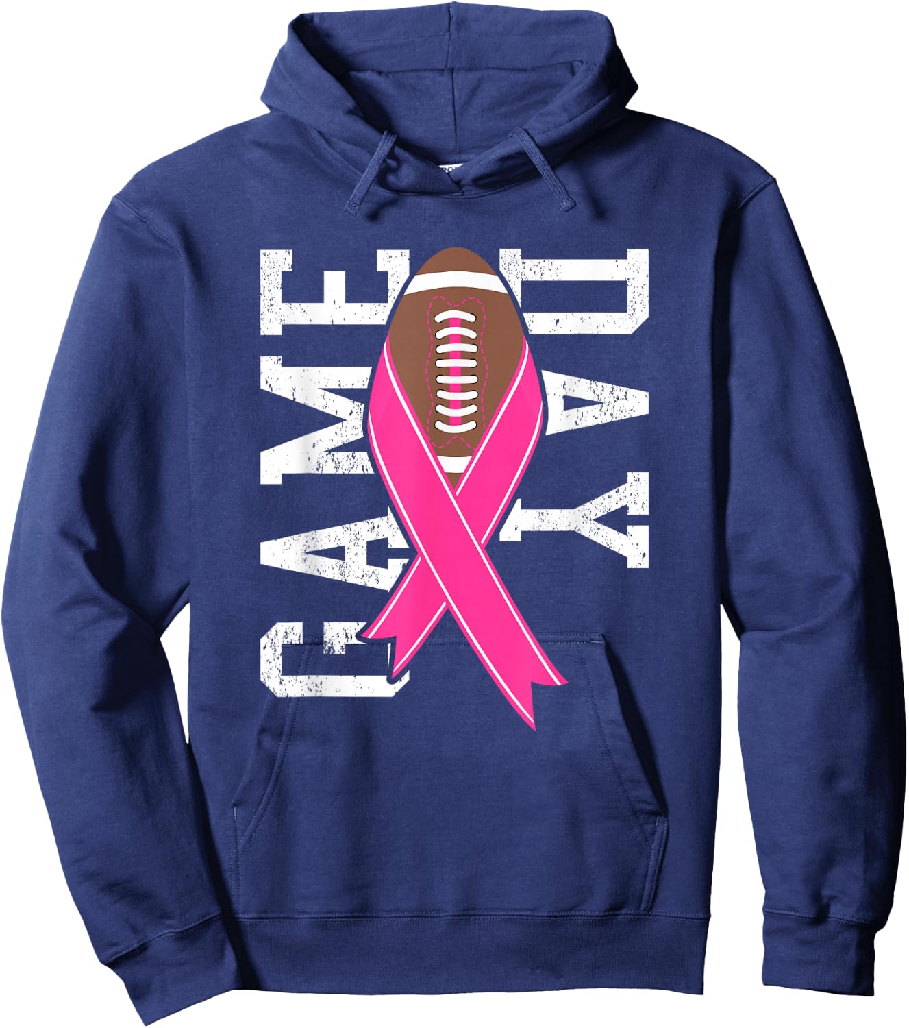 GameDay Breast Cancer Awareness Pink Football Ribbon Hoodie - Hoodie | Navy