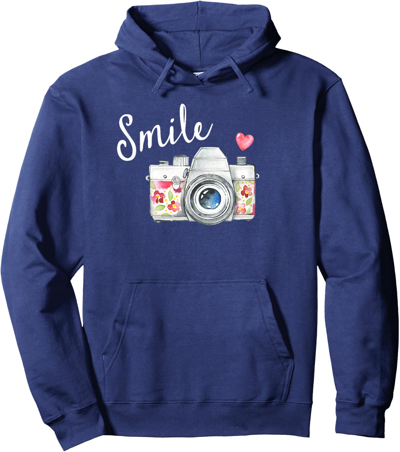 Vintage Camera T Shirt, Smile Quote Flower Design for Girls Hoodie - Hoodie | Navy