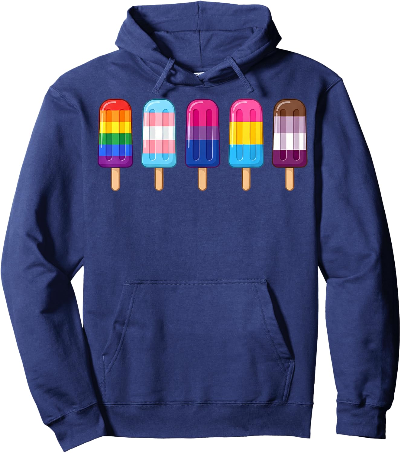 Gay Pride LGBT Flag Popsicles Rainbow Ice Cream Men Women Hoodie - Hoodie | Navy