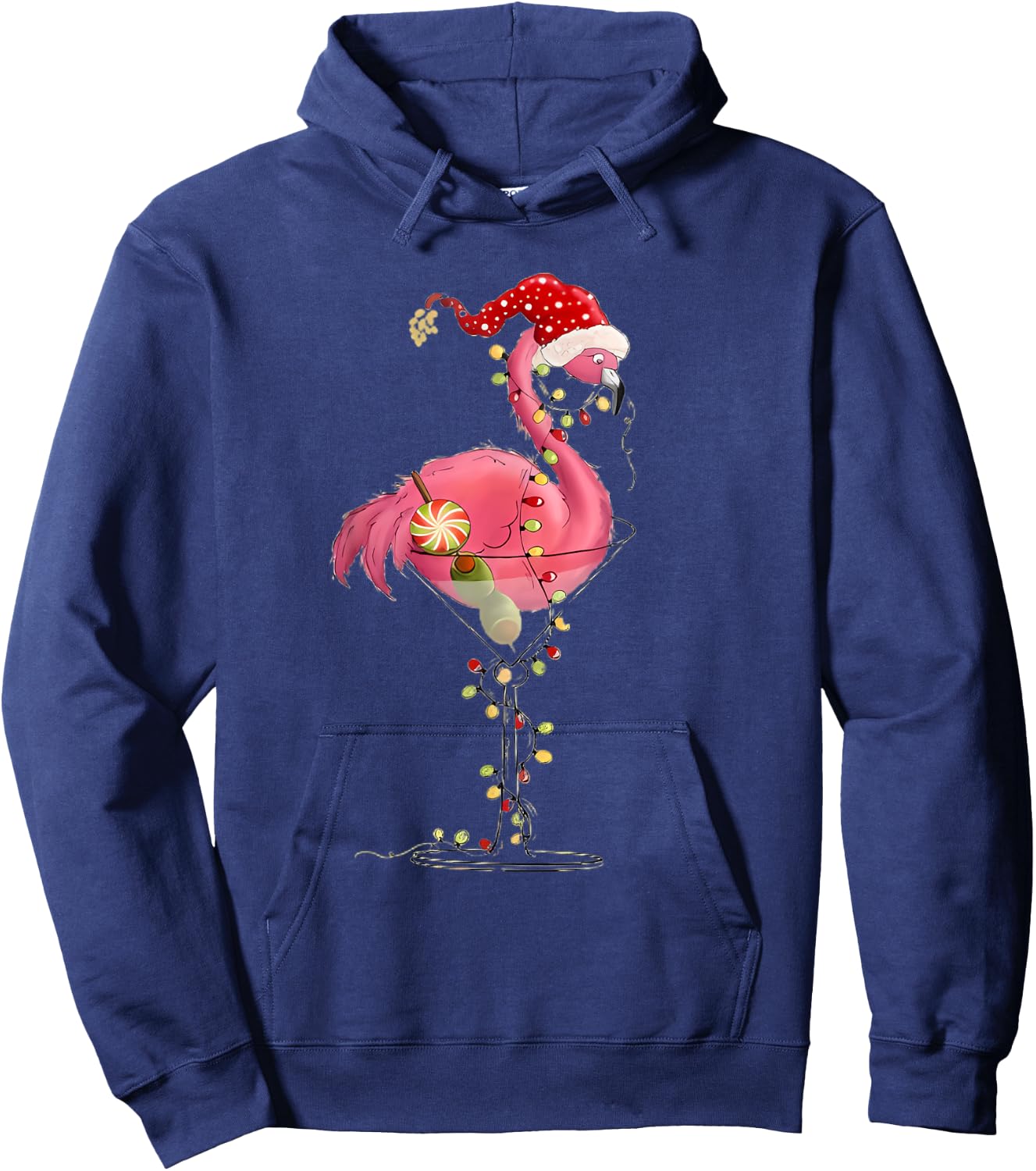 Christmas Flamingo In Martini Glass For Tropical Holiday Fun Hoodie - Hoodie | Navy