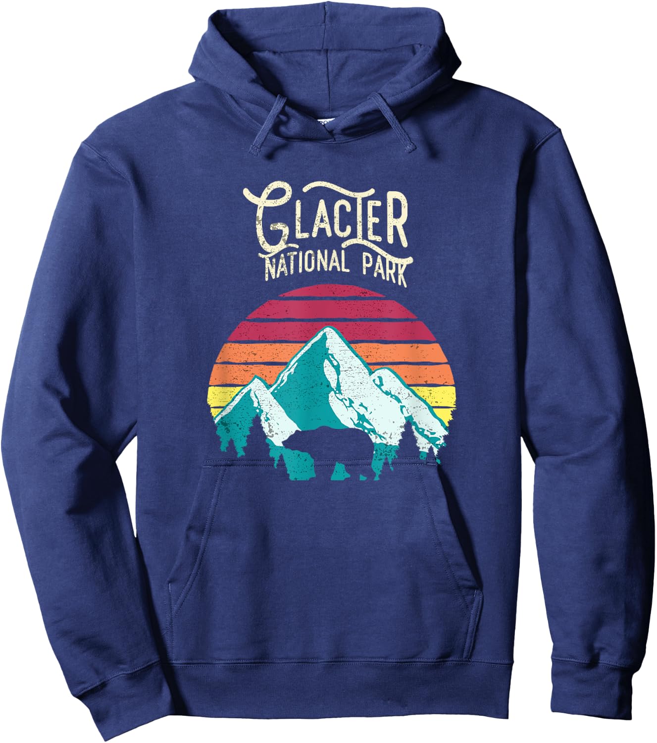 Vintage Glacier National Park Mountain Bear Retro Hoodie - Hoodie | Navy