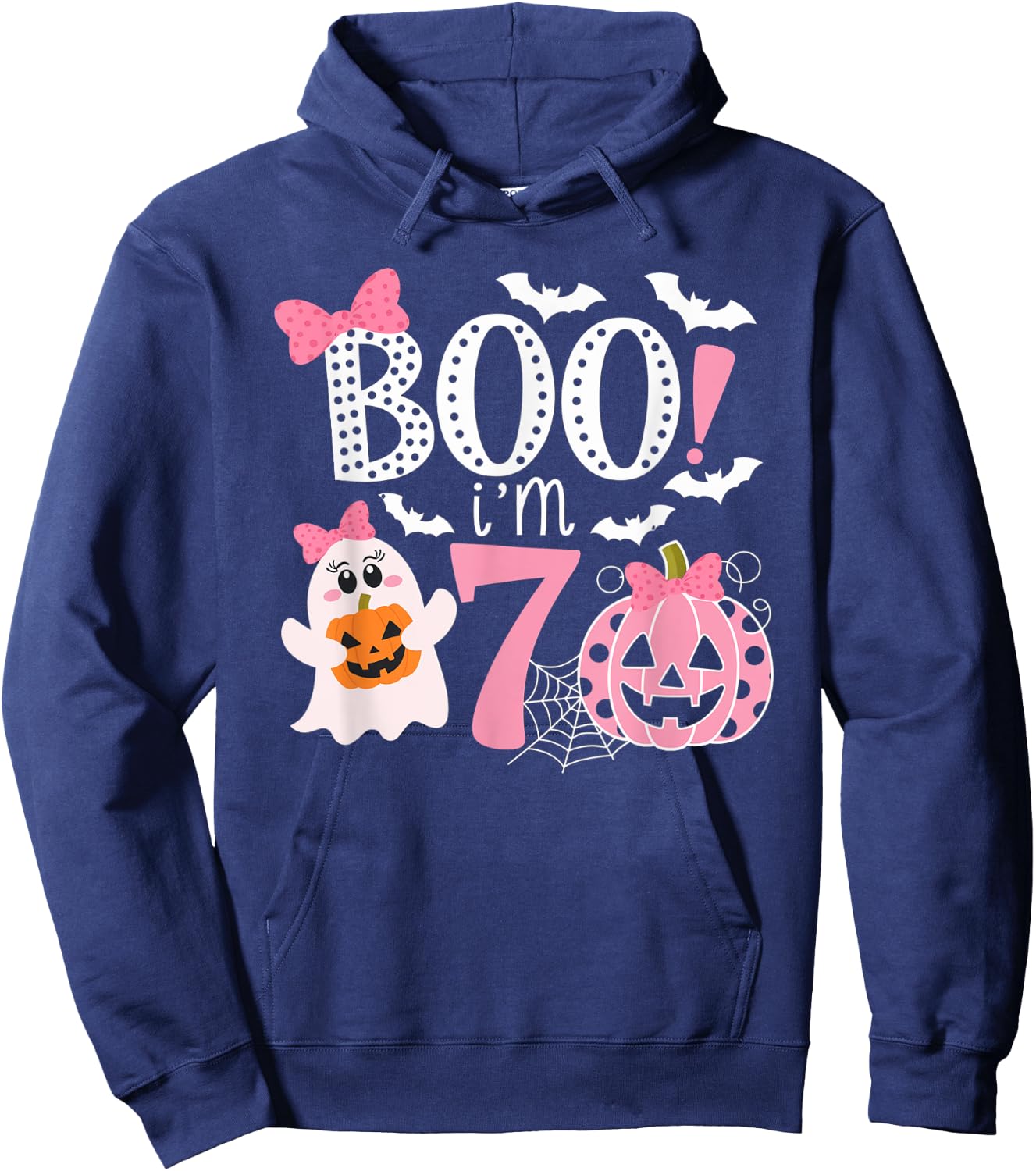 Boo I'm Seven Ghost Seventh 7th Birthday Halloween Girls Hoodie - Hoodie | Navy