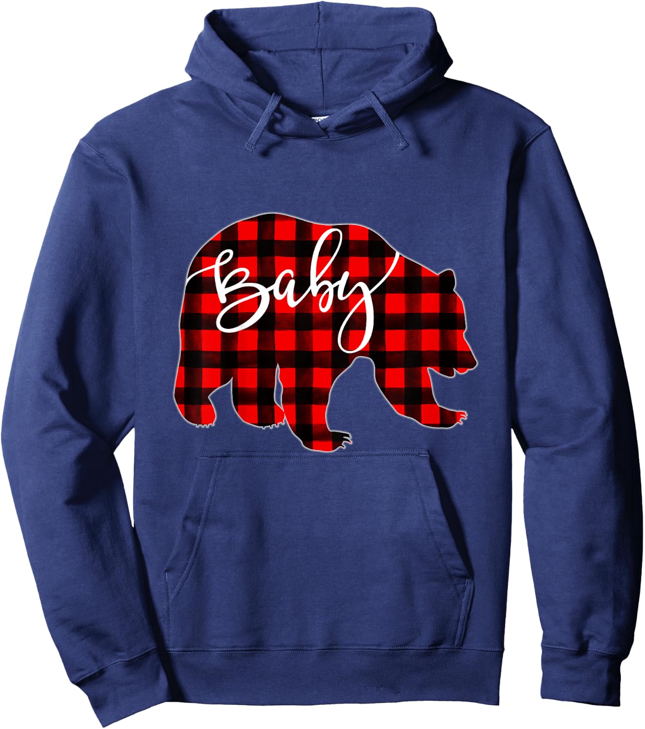 Kids Red Plaid Baby Bear Matching Family Christmas Eve Buffalo Hoodie - Hoodie | Navy