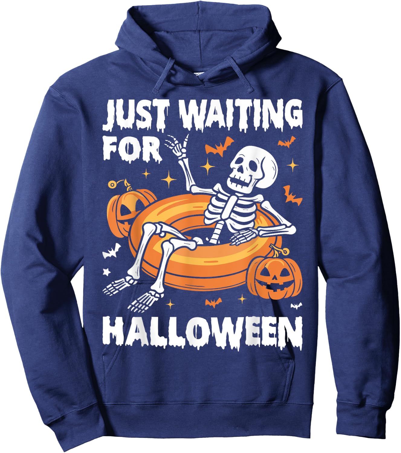 Just Waiting for Halloween Spooky Skeleton Summer Halloween Hoodie - Hoodie | Navy