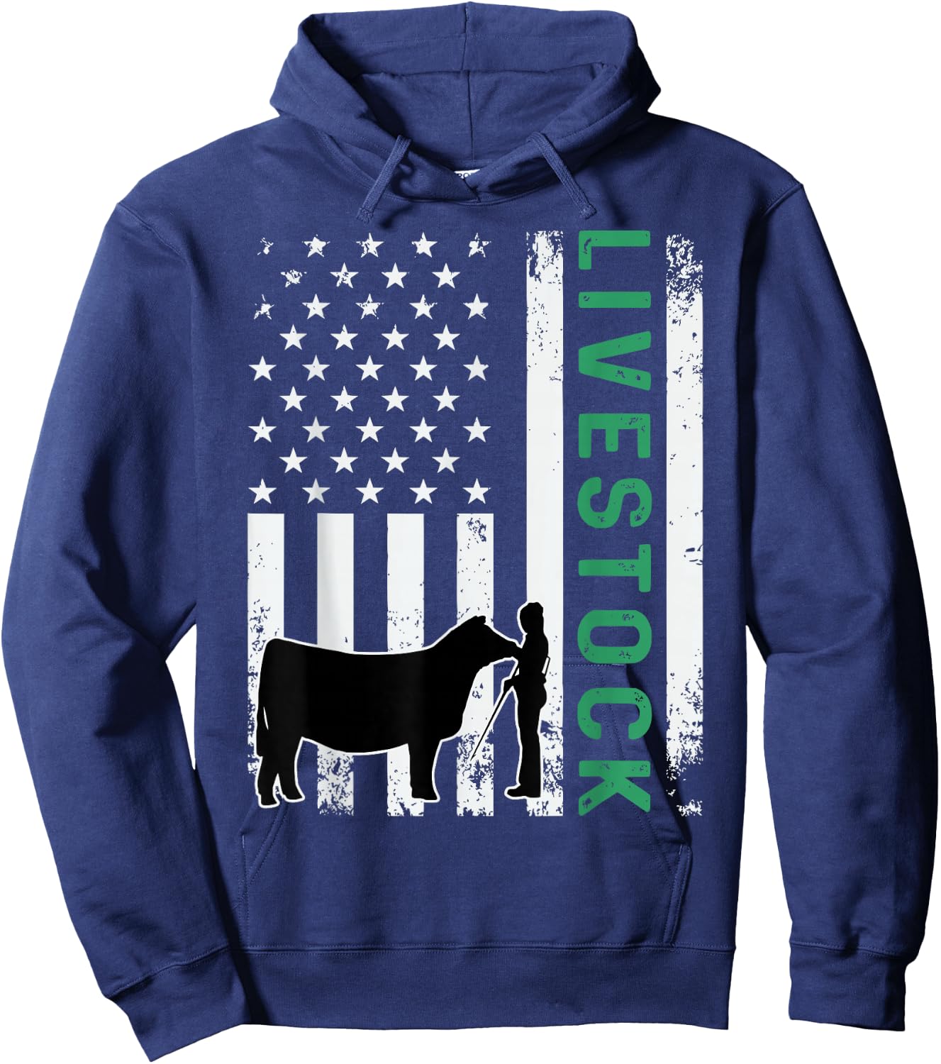 Patriotic Livestock Showmanship Girl and Show Stock Steer Hoodie - Hoodie | Navy