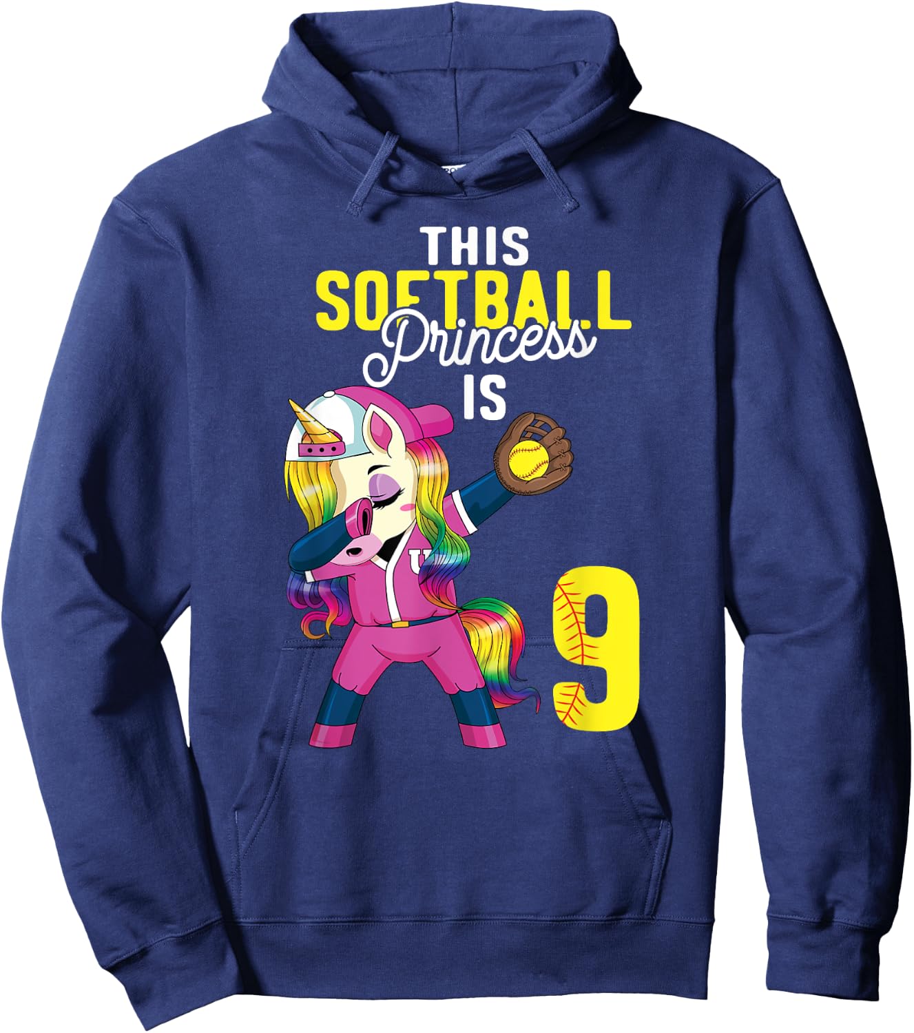This Softball Princess is 9th Birthday Unicorn Dabbing Gift Hoodie - Hoodie | Navy