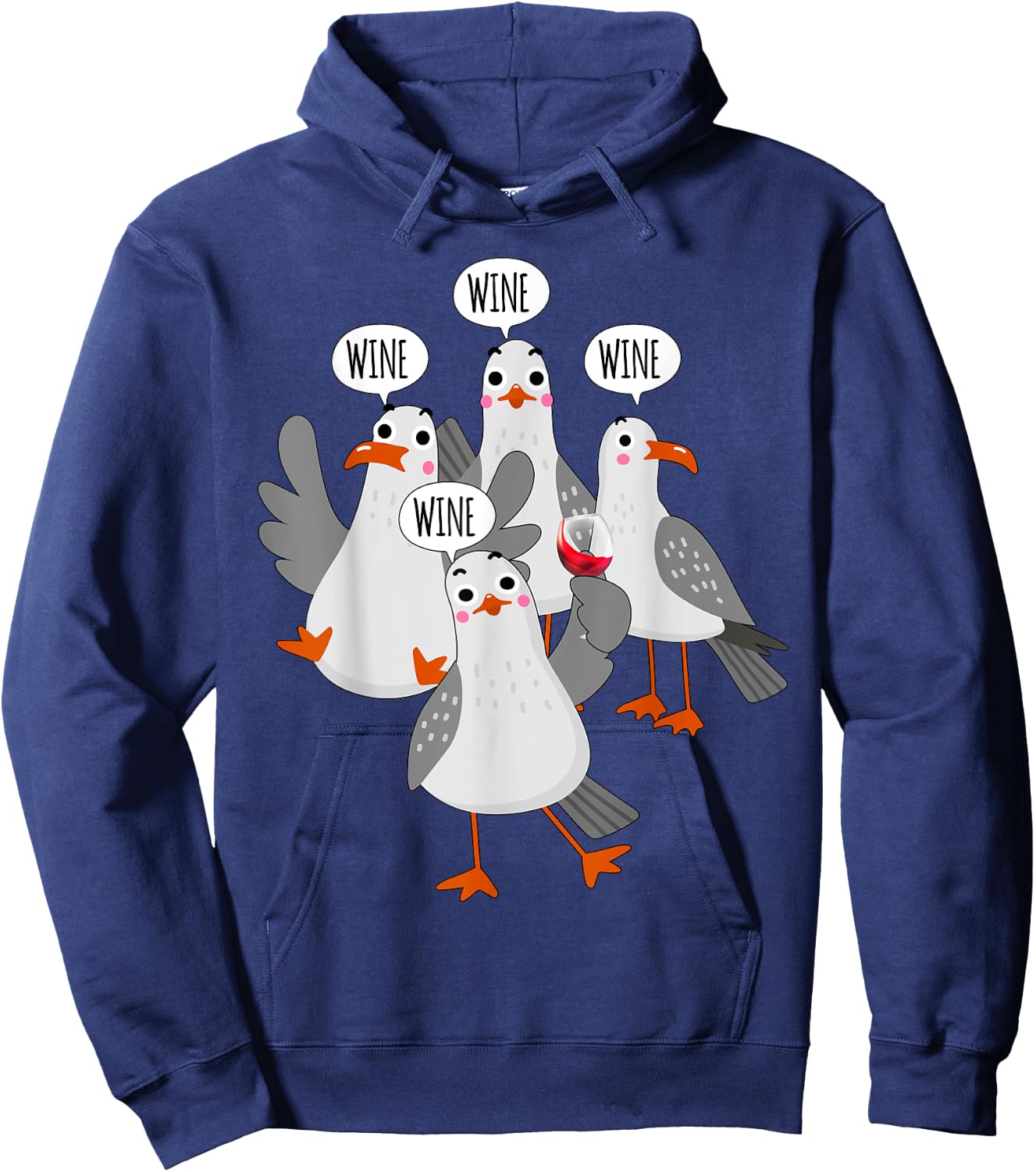 Wine! Wine! Wine! Seagull - Funny Wine Enthusiast Hoodie - Hoodie | Navy