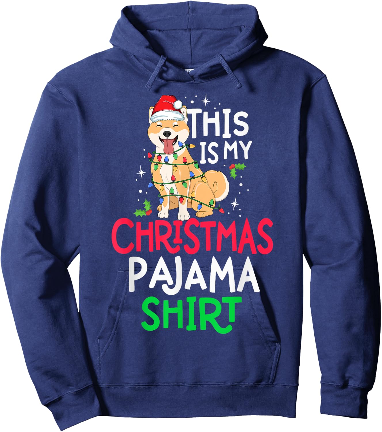 Shiba Inu Tree Lights Dog This Is My Christmas Pyjama Shirt Men Women Kids Hoodie - Hoodie | Navy
