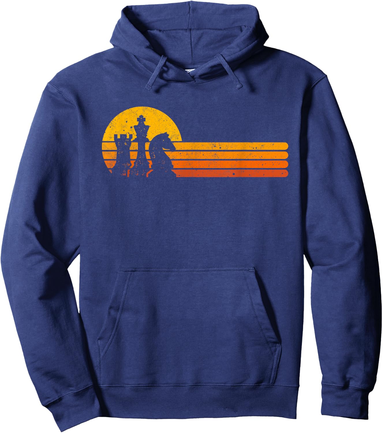Vintage Chess Player Retro Sunset Design Chess Pieces Hoodie - Hoodie | Navy
