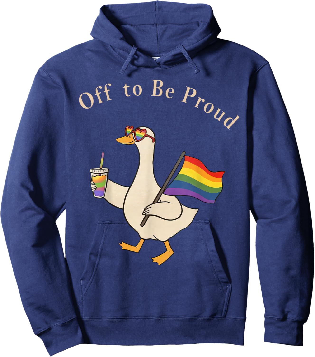 Rainbow Funny Goose Meme Love is Love LGBT Gay Lesbian Pride Hoodie - Hoodie | Navy
