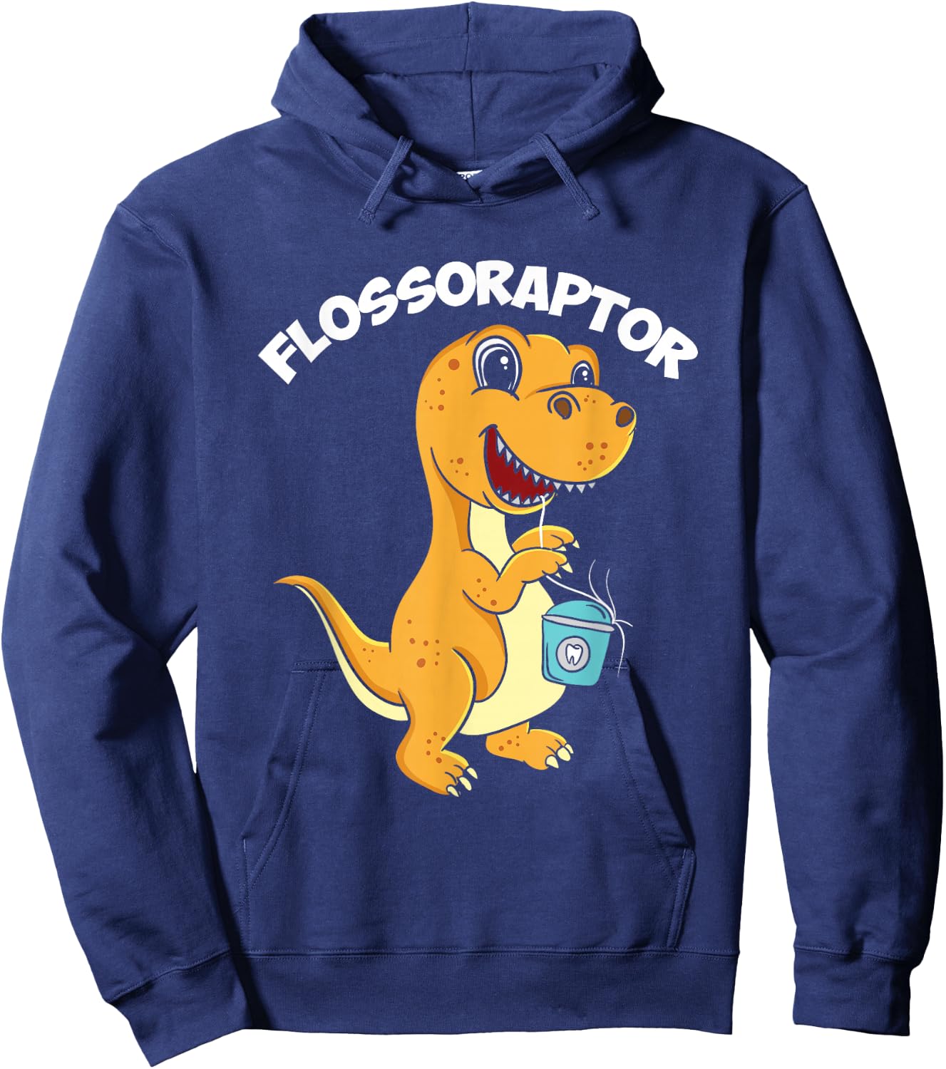 Flossoraptor Dental Hygiene Future Dentist Dinosaur Tooth Hoodie - Hoodie | Navy