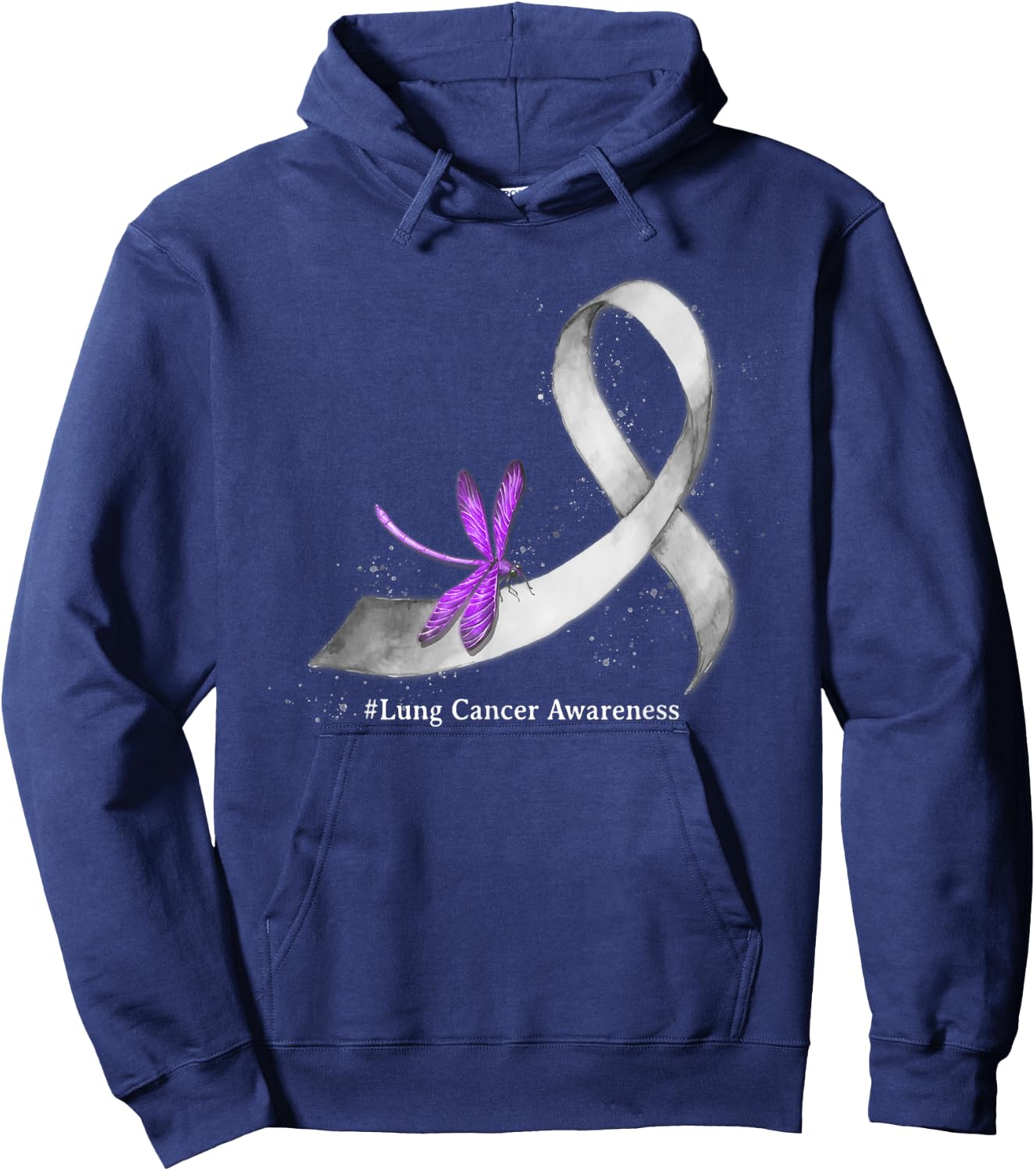 Hippie Dragonfly White Ribbon Lung Cancer Awareness Gifts Hoodie - Hoodie | Navy
