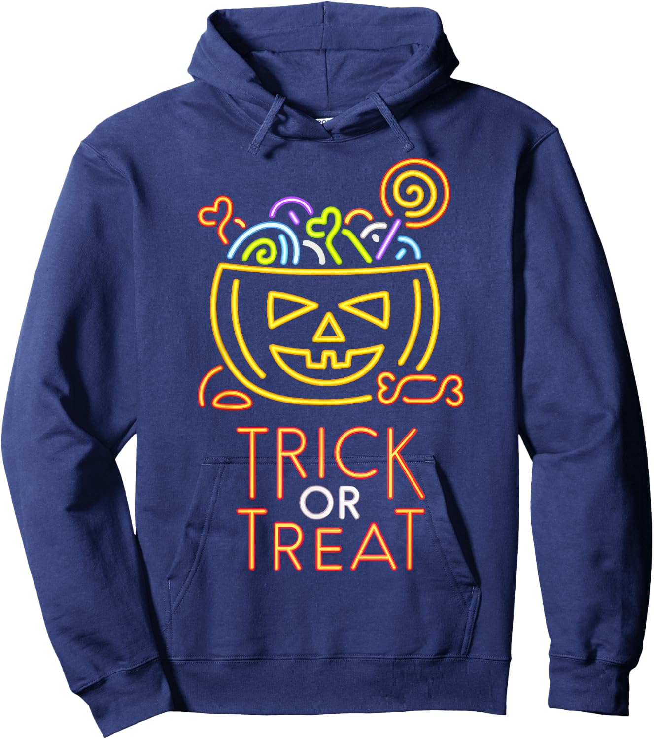 Trick Or Treat Neon Sign Halloween Costume Hoodie - Hoodie | Navy
