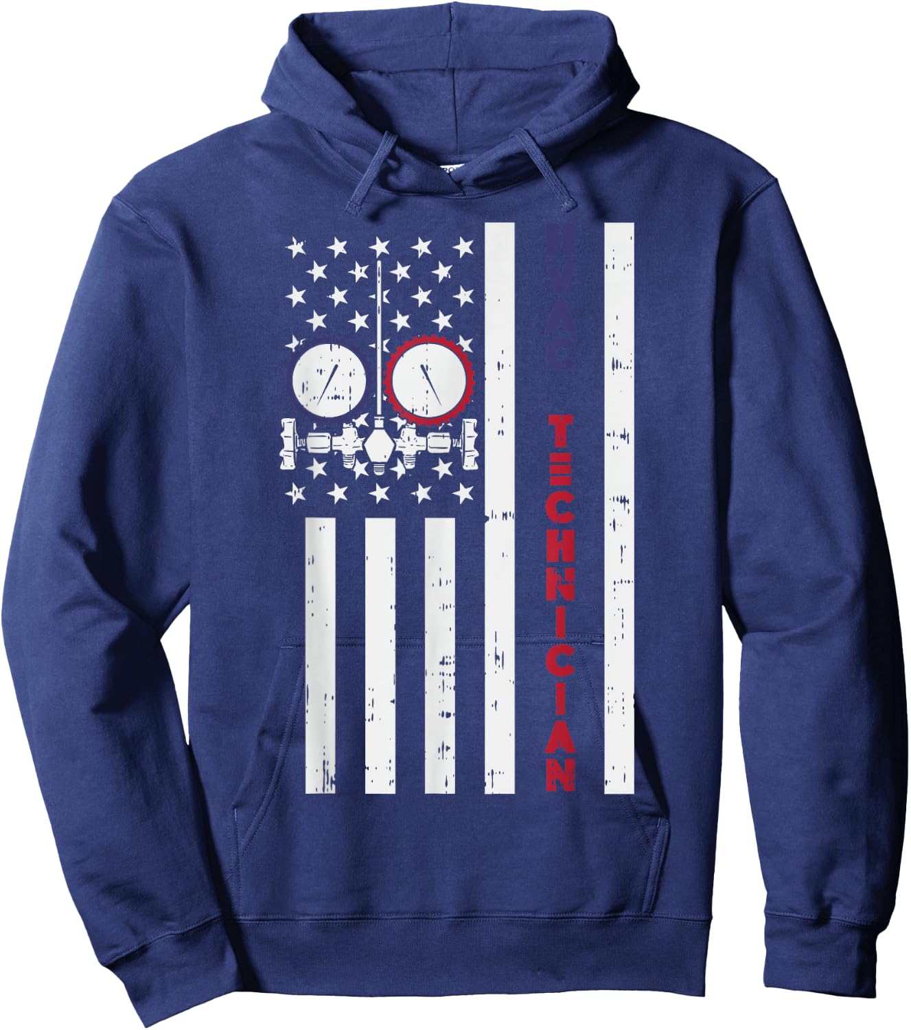 Vintage American Flag HVAC Technician - Proud USA HVAC Tech Hoodie - Hoodie | Navy