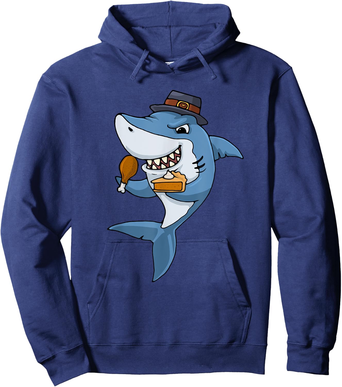 Thanksgiving Shark Spice Eat Turkey Leg Pumpkin Pie Hoodie - Hoodie | Navy