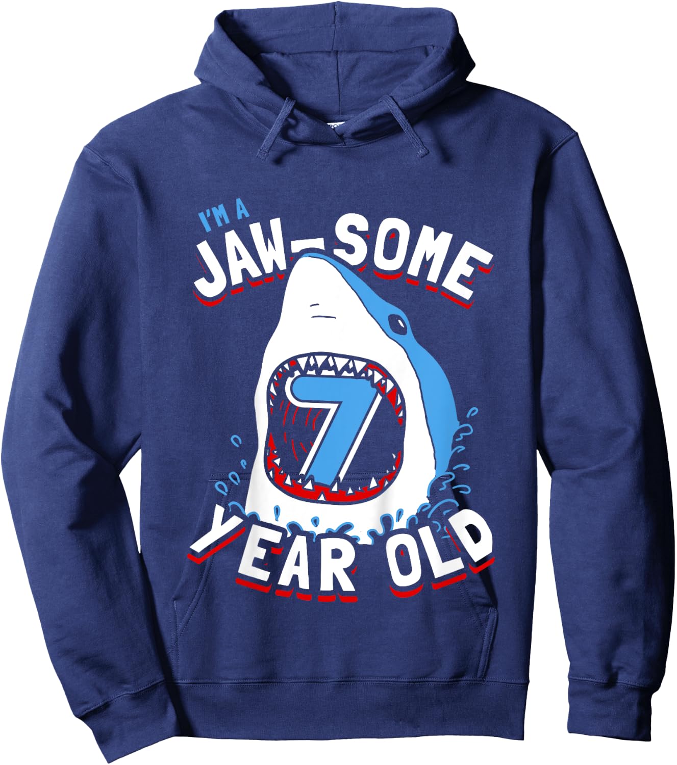 Kids 7th Birthday Boys Shark | Jaw-some 7 Year Old Hoodie - Hoodie | Navy