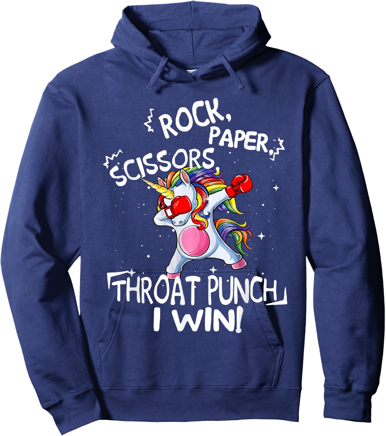 Rock Paper Scissors Throat Punch I win Unicorn Boxing Hoodie - Hoodie | Navy