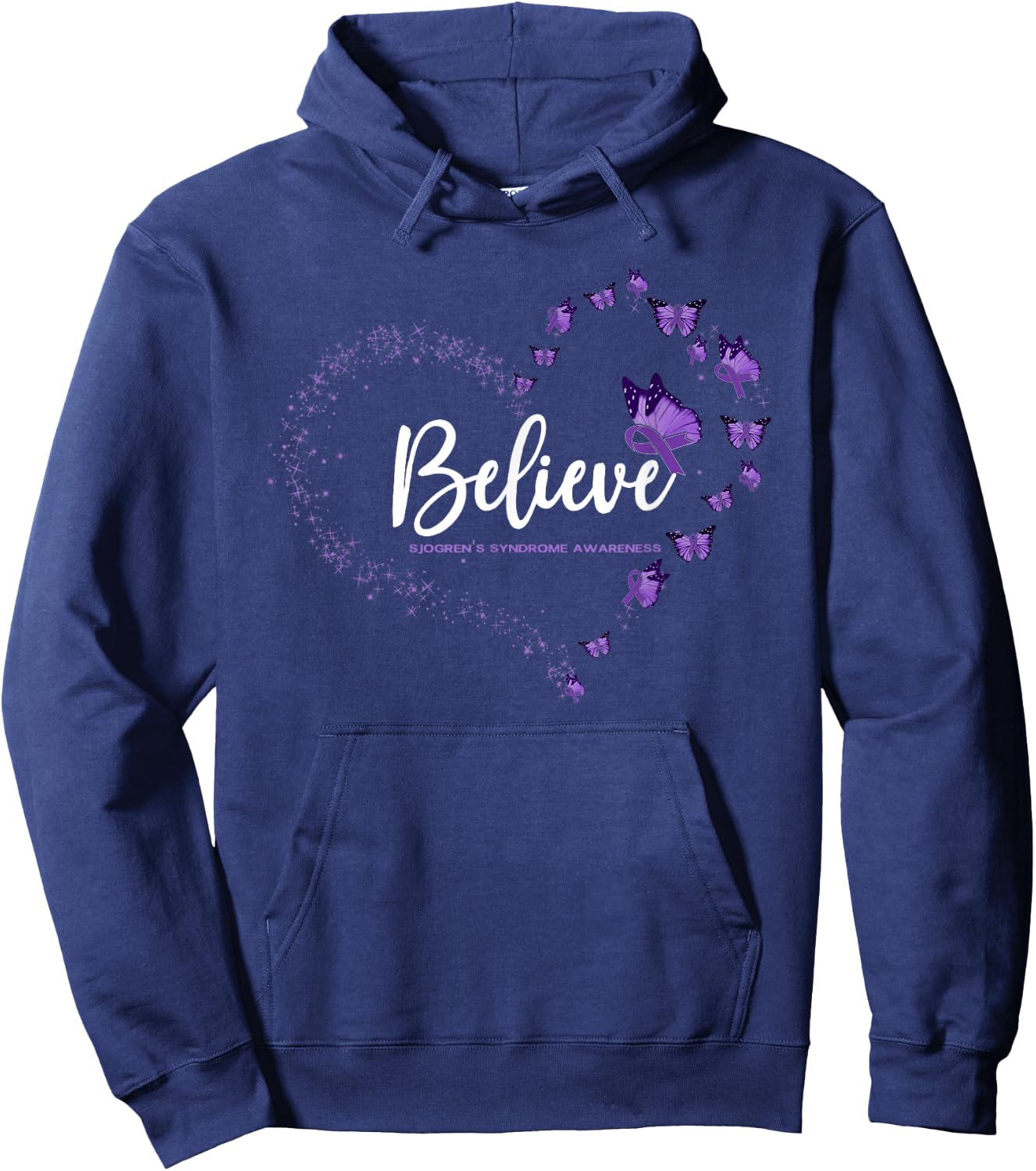 Sjogren's Syndrome Awareness Butterfly Believe Hoodie - Hoodie | Navy