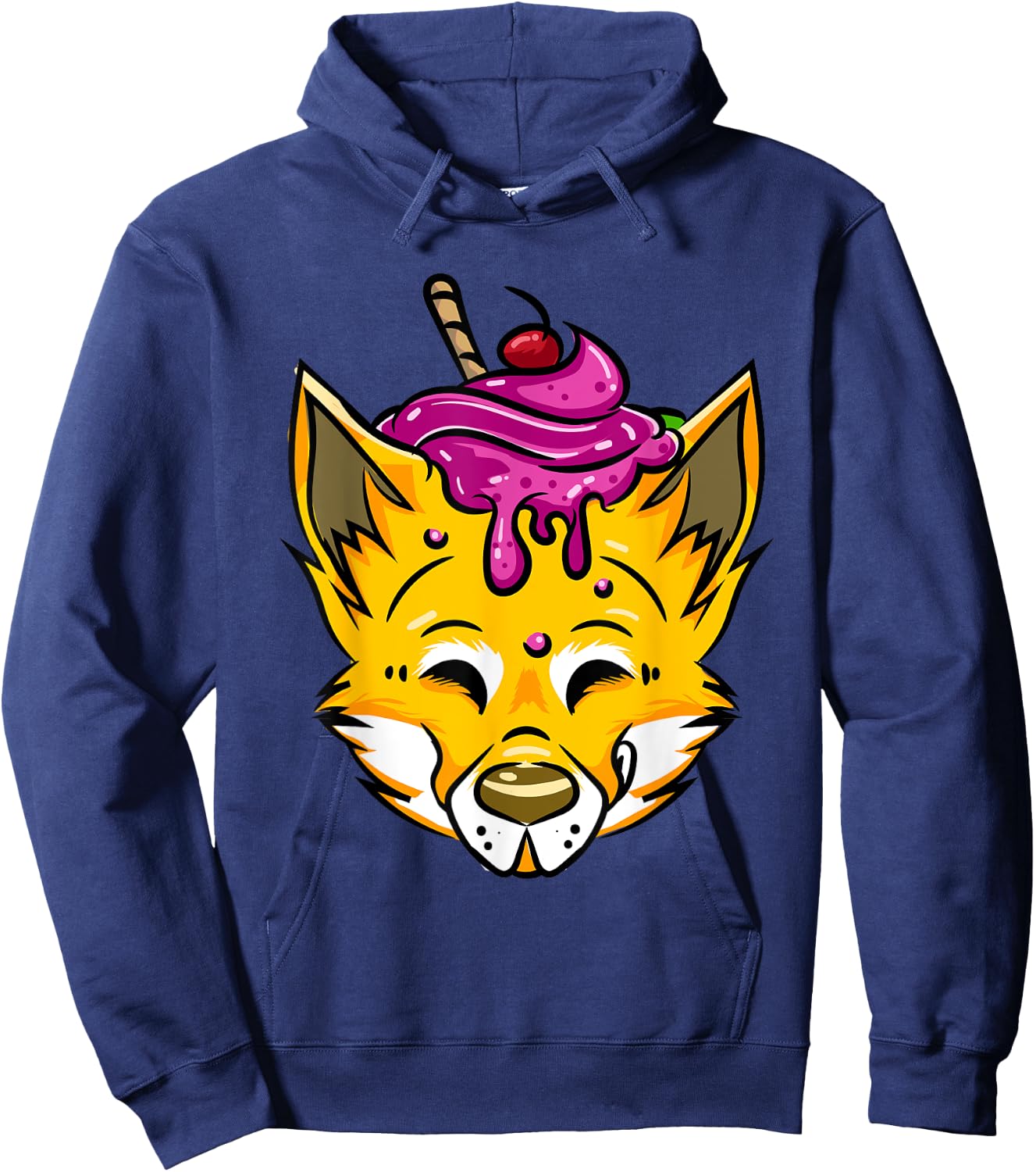 Furry Shirt Funny Fox Wolf Ice Cream Sundae Fursona Gift Women Kids Hoodie - Hoodie | Navy