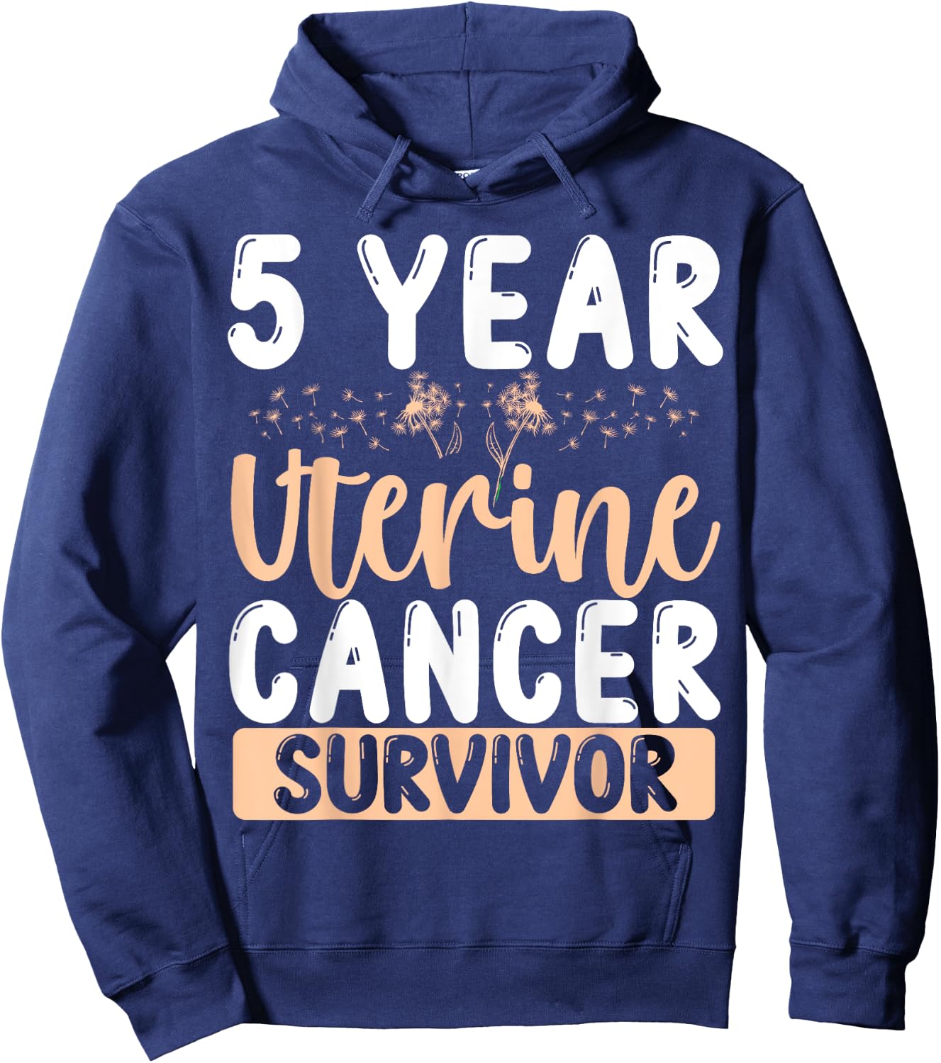 5 Year Uterine Cancer Free Awareness Survivor Ribbon Hoodie - Hoodie | Navy