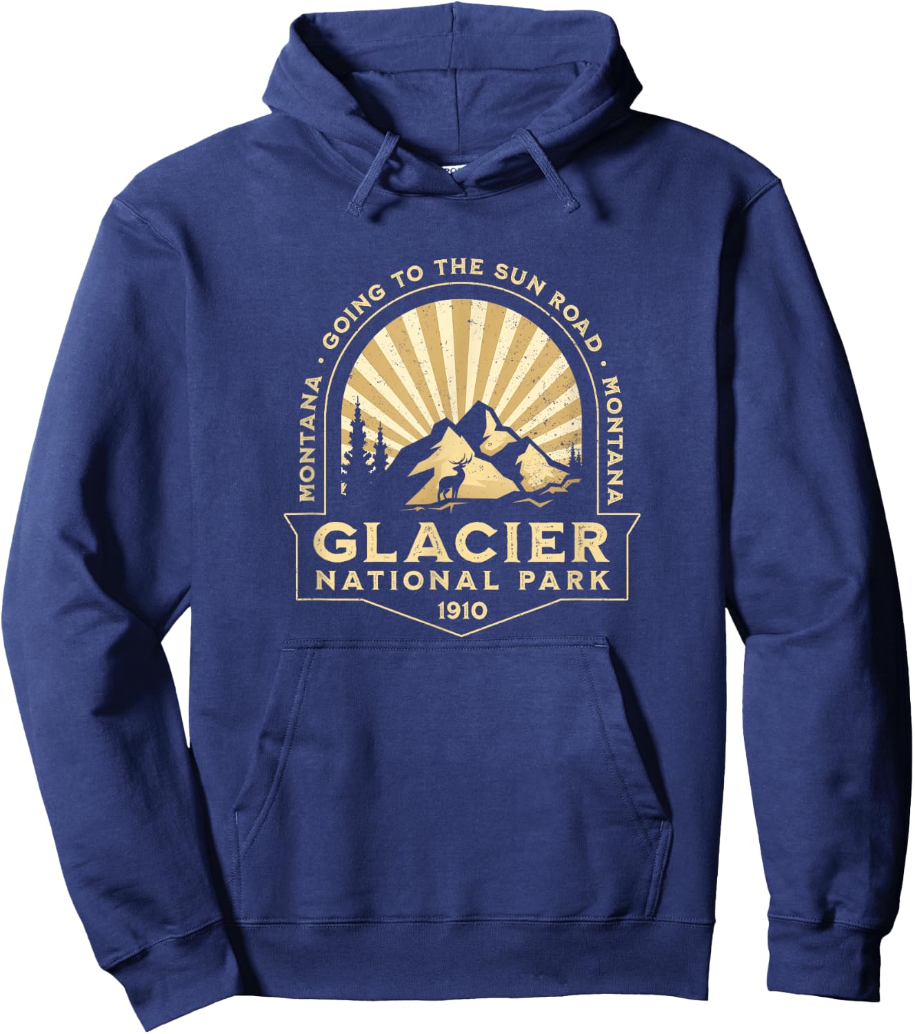Classic Glacier National Park Going To The Sun Road Sunburst Hoodie - Hoodie | Navy