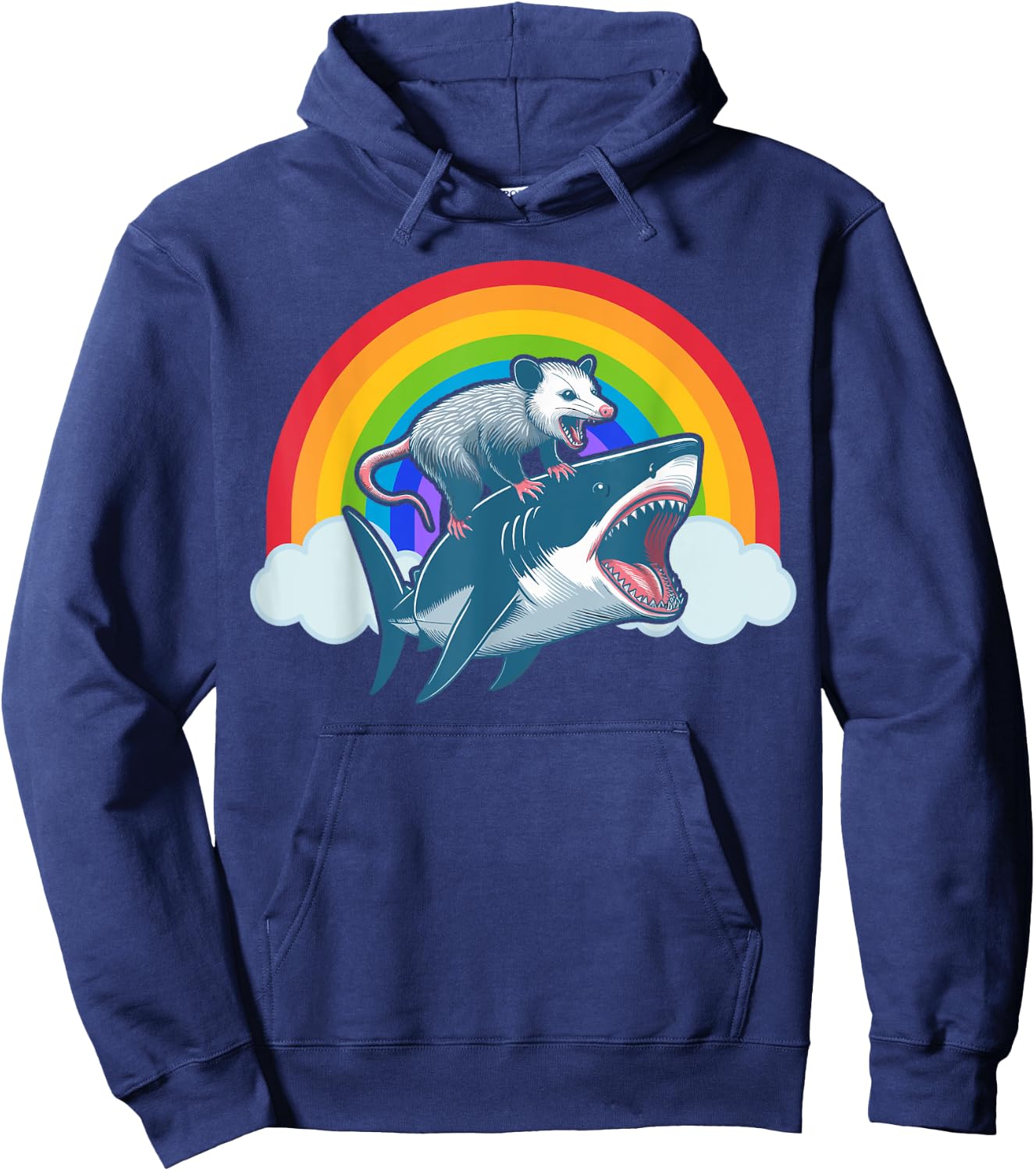 Funny Opossum Riding Shark Rainbow Possum Trash Marsupial Hoodie - Hoodie | Navy