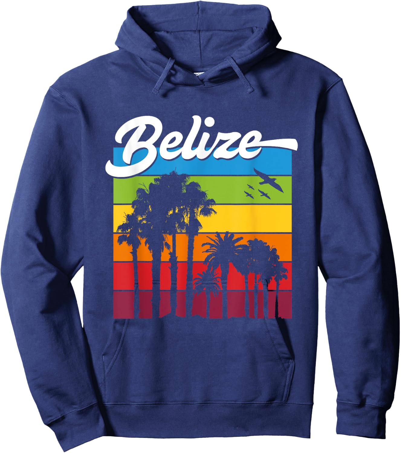 Rainbow Belize Souvenir Palm Trees Tropical Vacation Hoodie - Hoodie | Navy