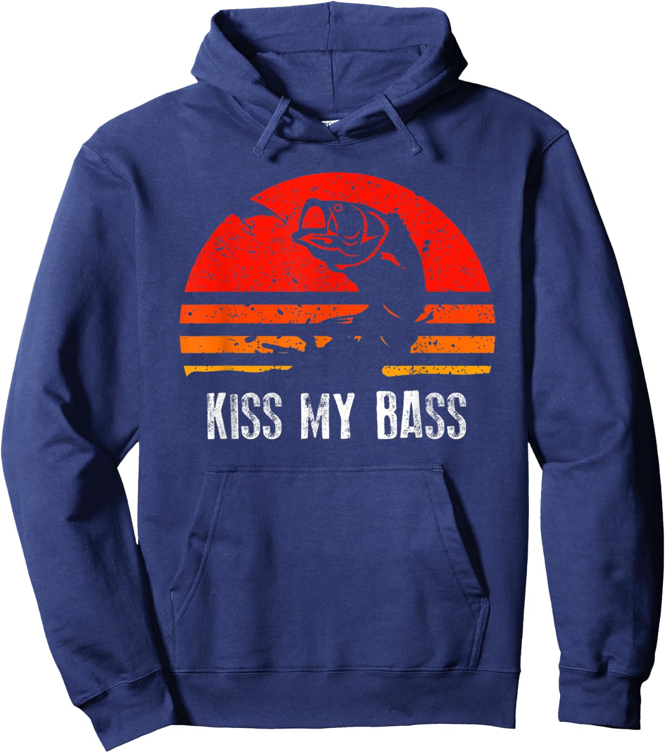 Retro Fishing Shirt Kiss My Bass Vintage Gift Hoodie - Hoodie | Navy