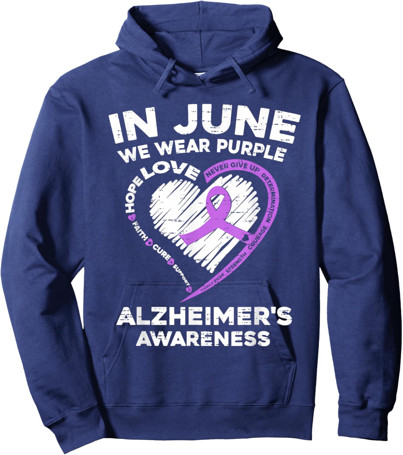 Alzheimer's Awareness Ribbon Purple Dementia Dad Mom Grandpa Hoodie - Hoodie | Navy