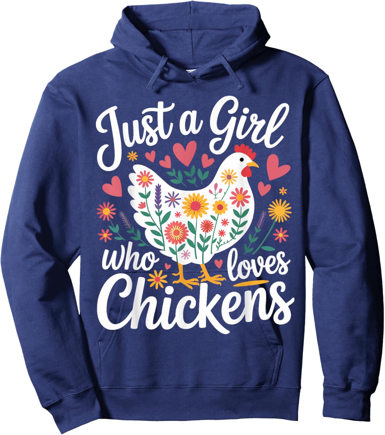Just a Girl Who Loves Chickens Floral Heart Gifts for Girls Hoodie - Hoodie | Navy