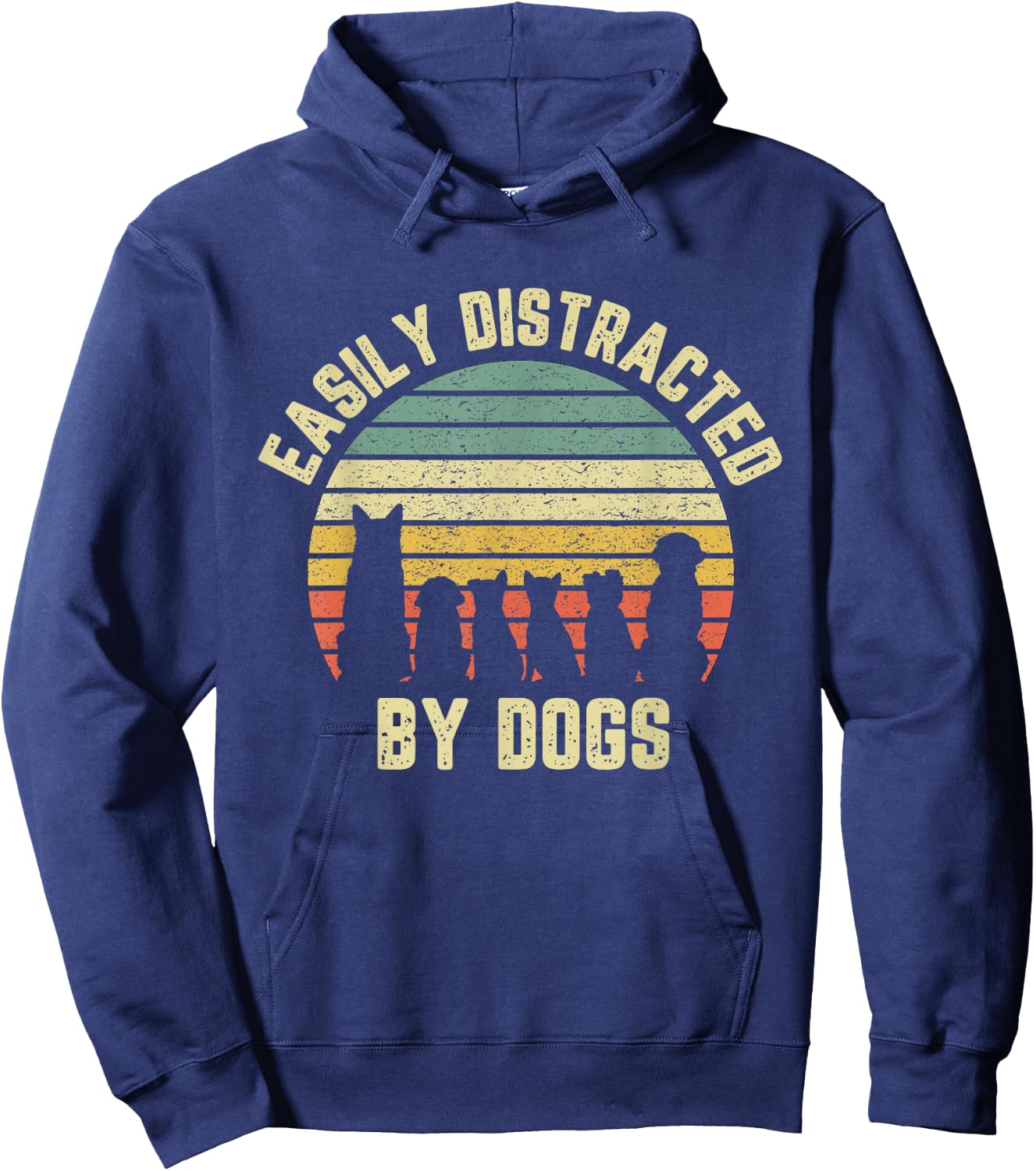 Easily Distracted by Dogs Apparel -Adults Dog Themed Black, Vintage Navy, Red, Royal S Hoodie - Hoodie | Navy