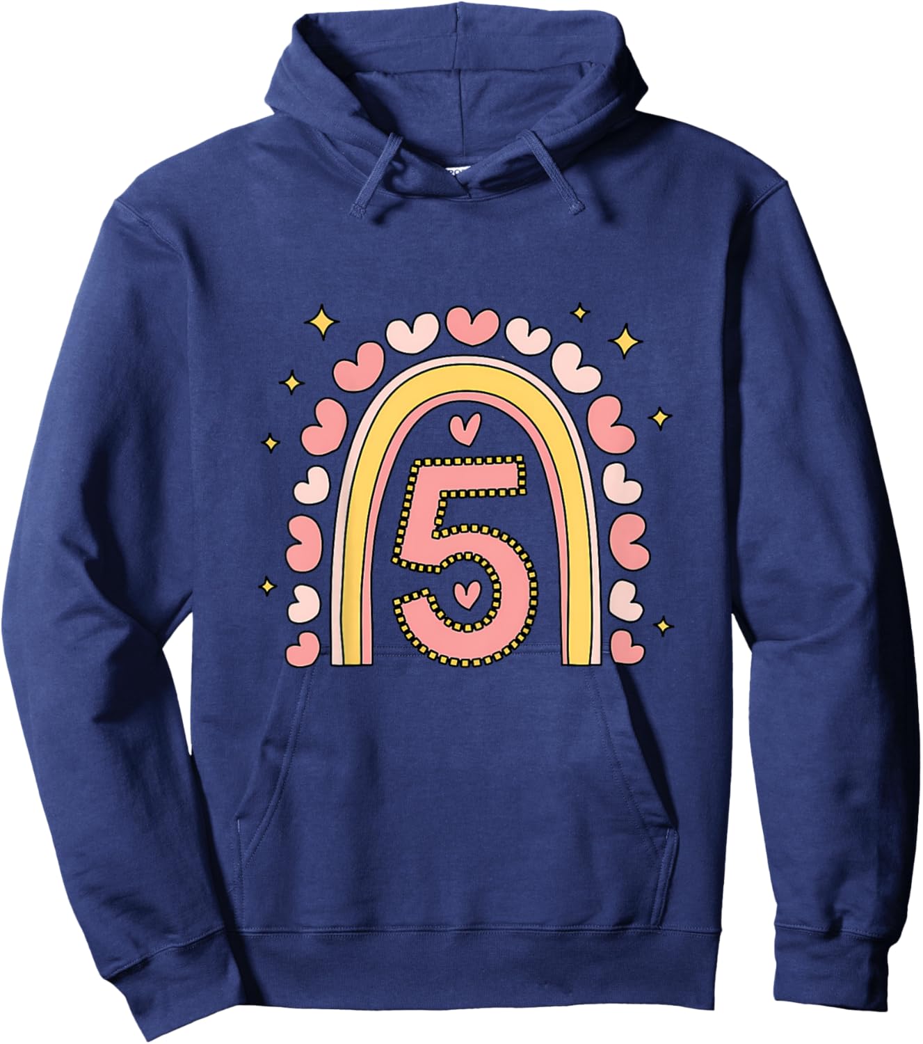 Kids Cute Rainbow Birthday Design 5th Birthday Girl Hoodie - Hoodie | Navy