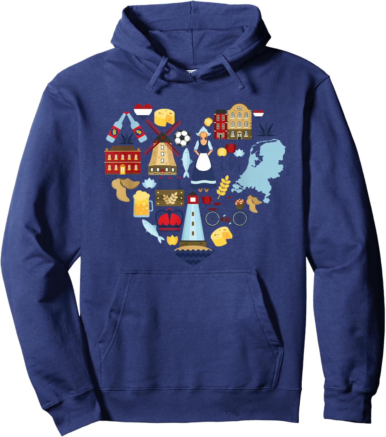 Netherlands Heart Tulips Windmill Canal Dutch Delight Hoodie - Hoodie | Navy
