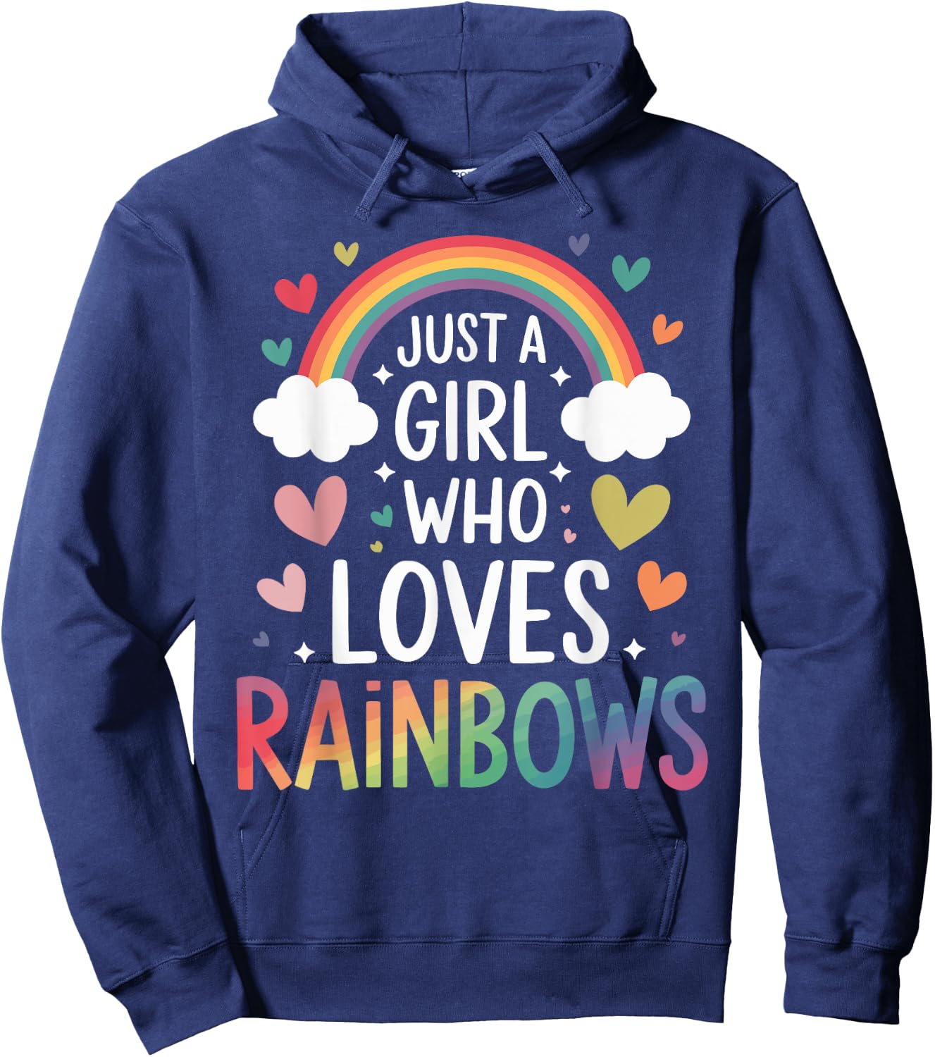 Just a Girl Who Loves Rainbows Colorful Heart Kids Girls Hoodie - Hoodie | Navy
