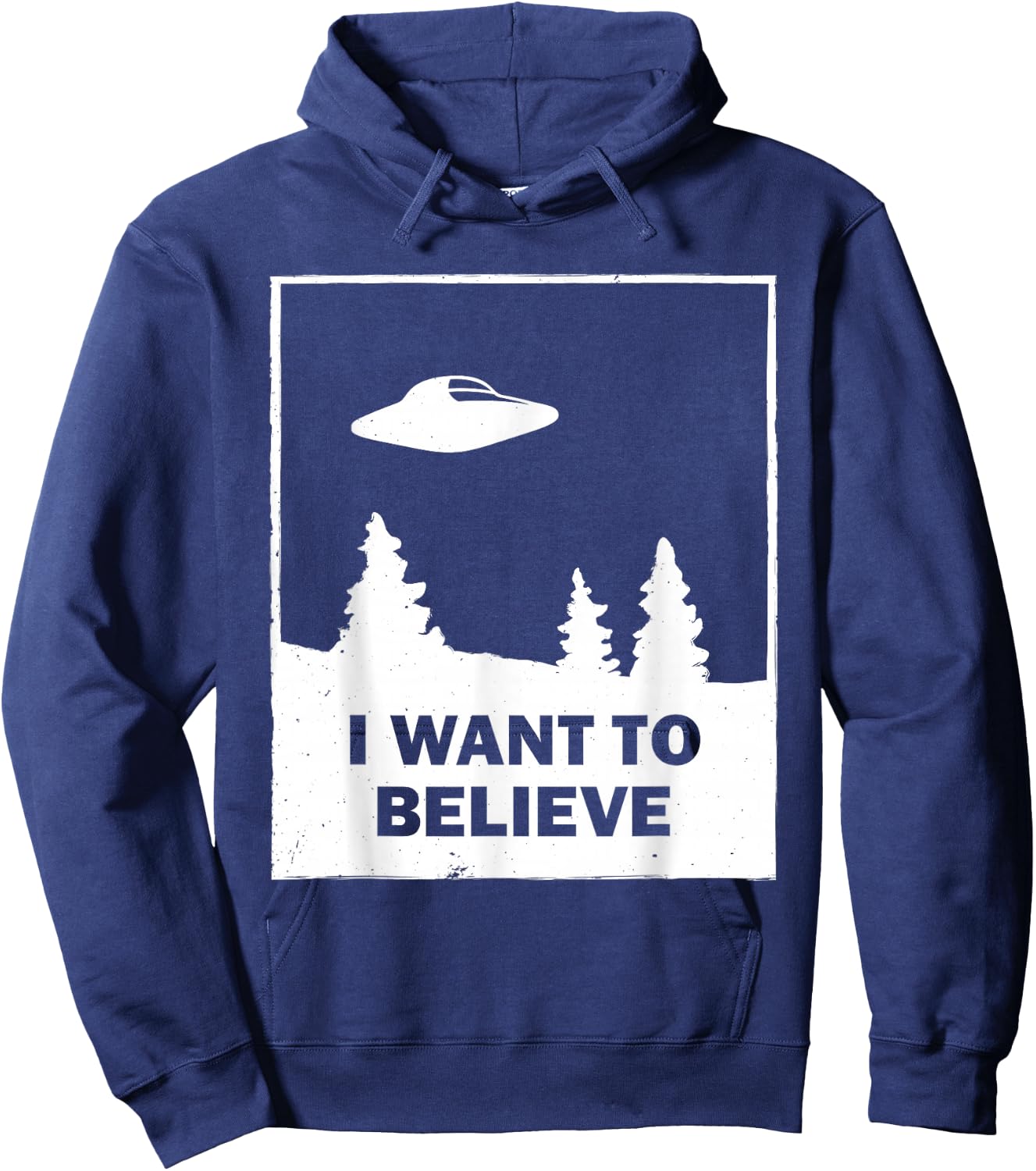 Vintage White I Want To Believe UFO Hoodie - Hoodie | Navy