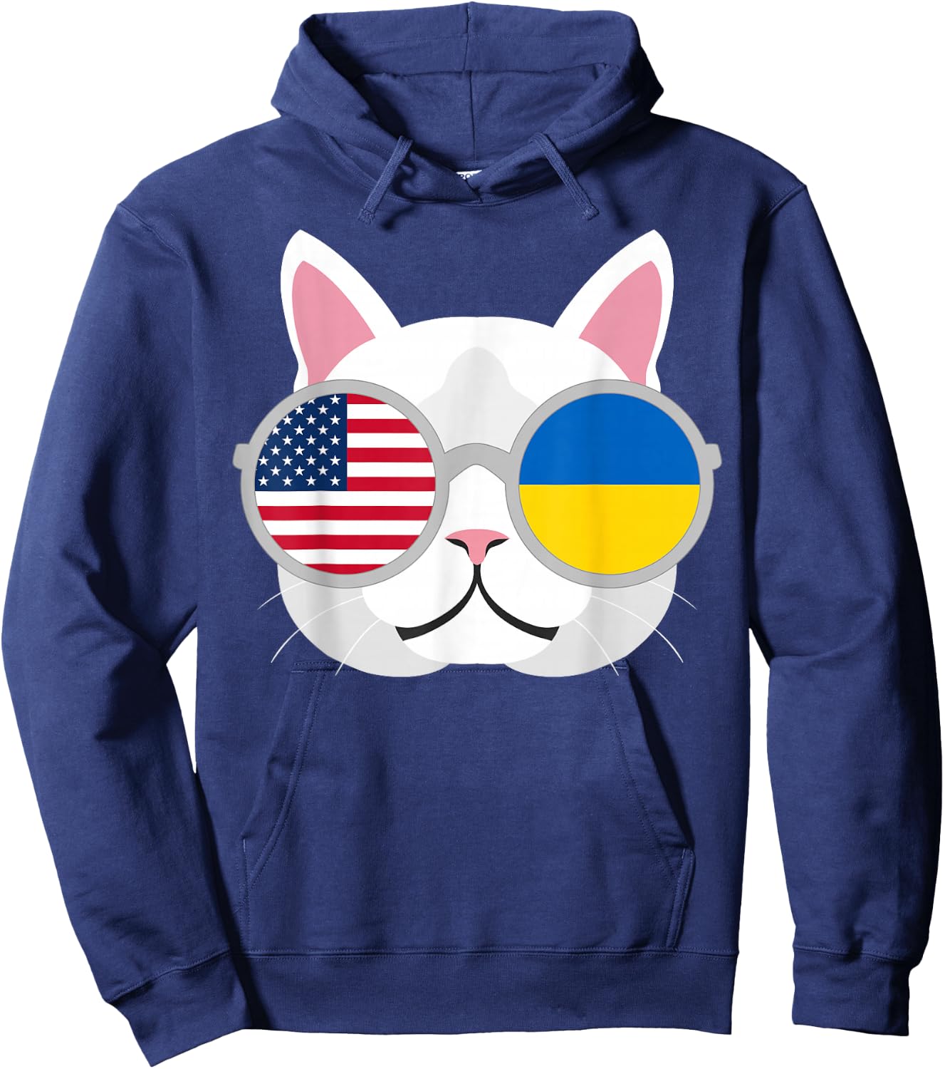 Funny Proud Ukrainian American Cat Ukraine USA Flag Gift Hoodie - Hoodie | Navy