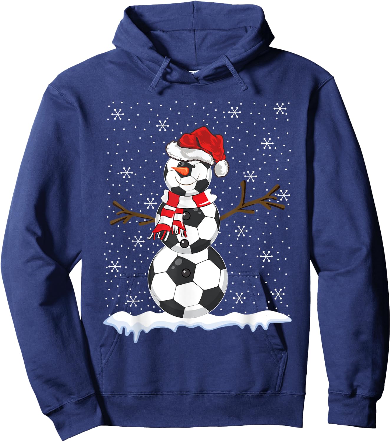 Ugly Sweater Style Snowman Soccer Ball Christmas Hoodie - Hoodie | Navy