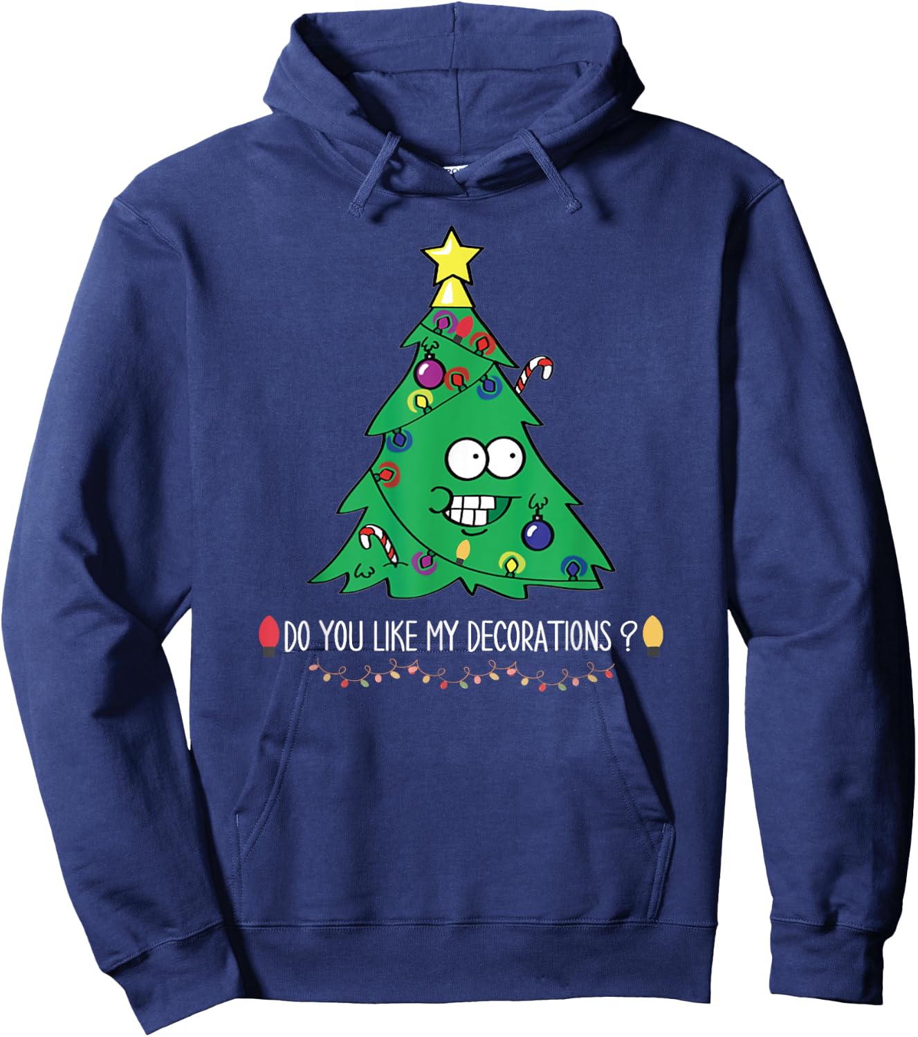 Do You Like My Decorations -Adults Black Small Christmas Tree Lights Hoodie - Hoodie | Navy