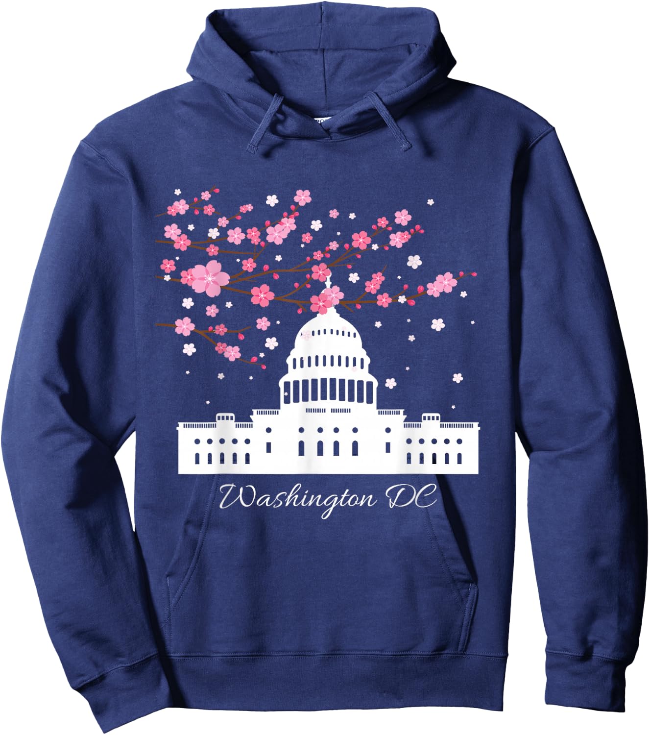Washington DC Capitol Building Cherry Blossom Trees Hoodie - Hoodie | Navy