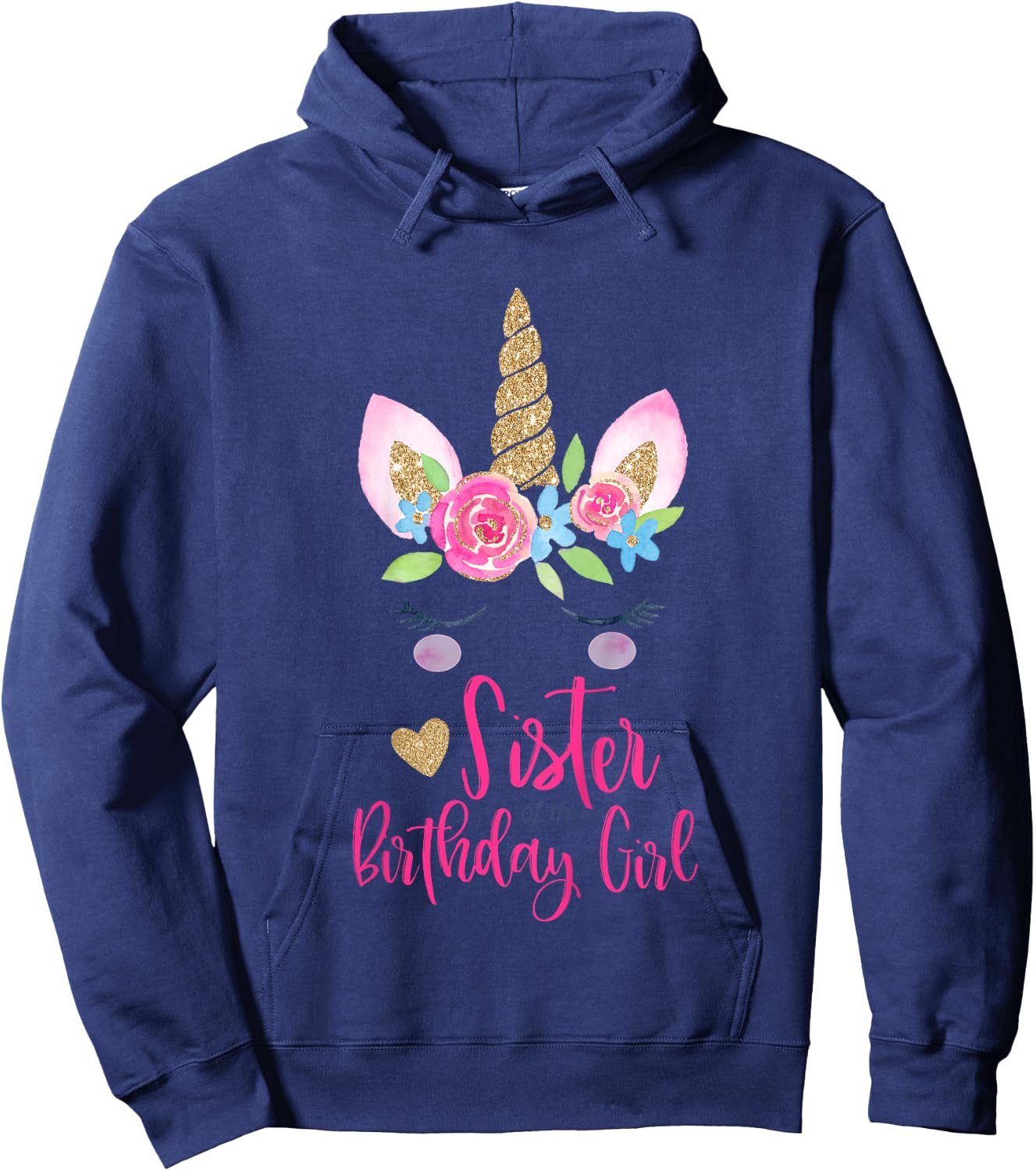 Kids Unicorn Sister of the Birthday Girl Shirt Matching Party Hoodie - Hoodie | Navy