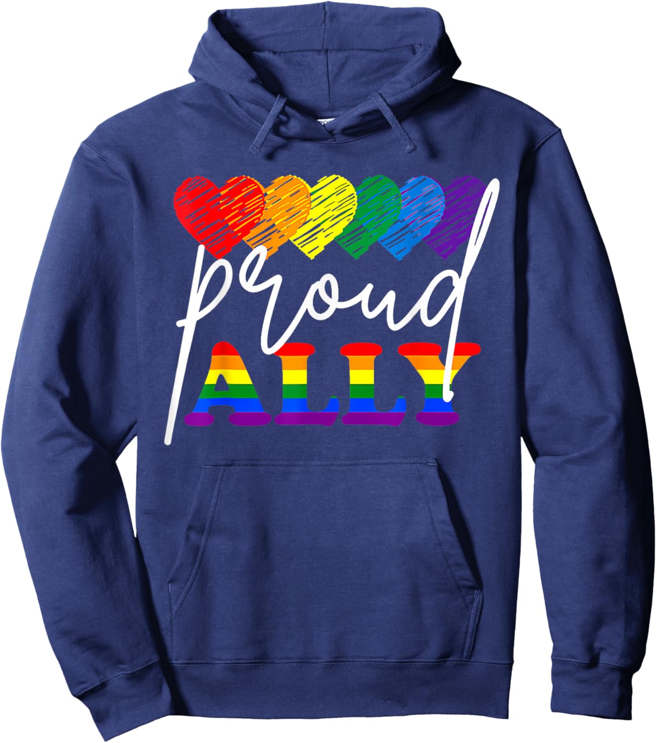 LGBTQ Hearts Gay Pride Month Lgbt Ally Proud Rainbow Flag Hoodie - Hoodie | Navy