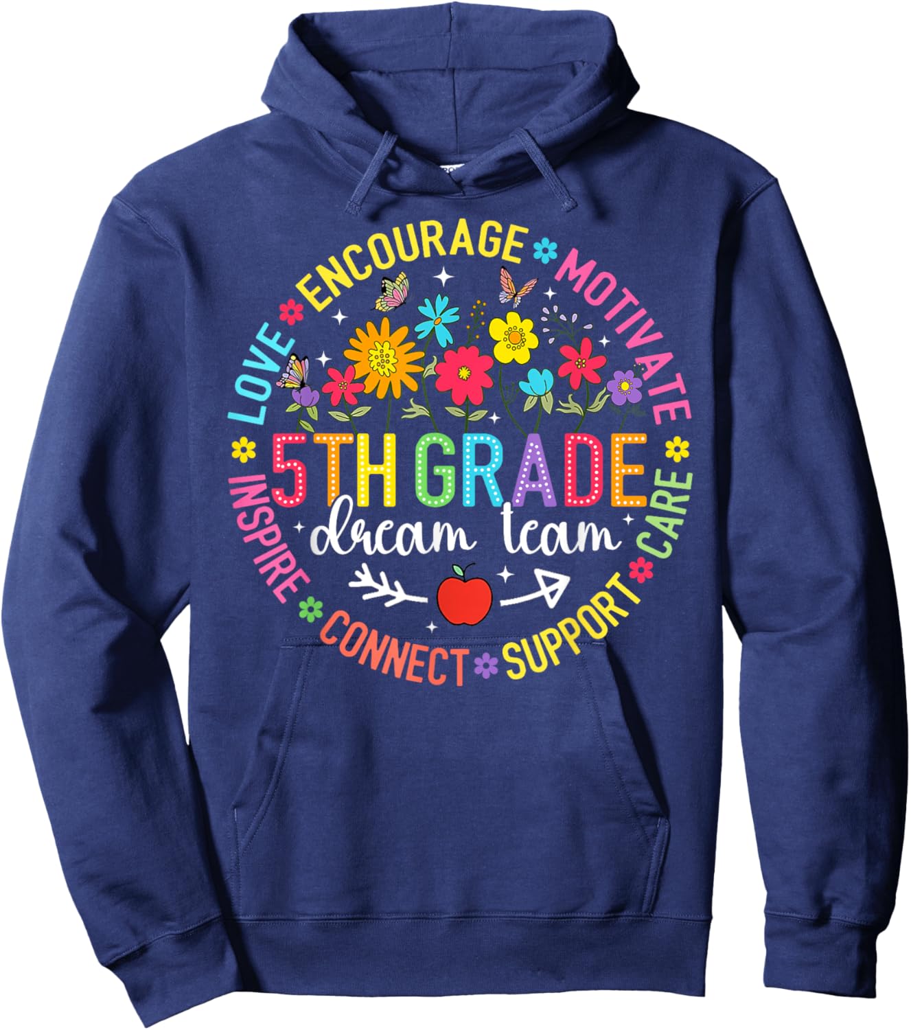Fifth Grade Dream Team 5th Grade Floral Back to School Girls Hoodie - Hoodie | Navy