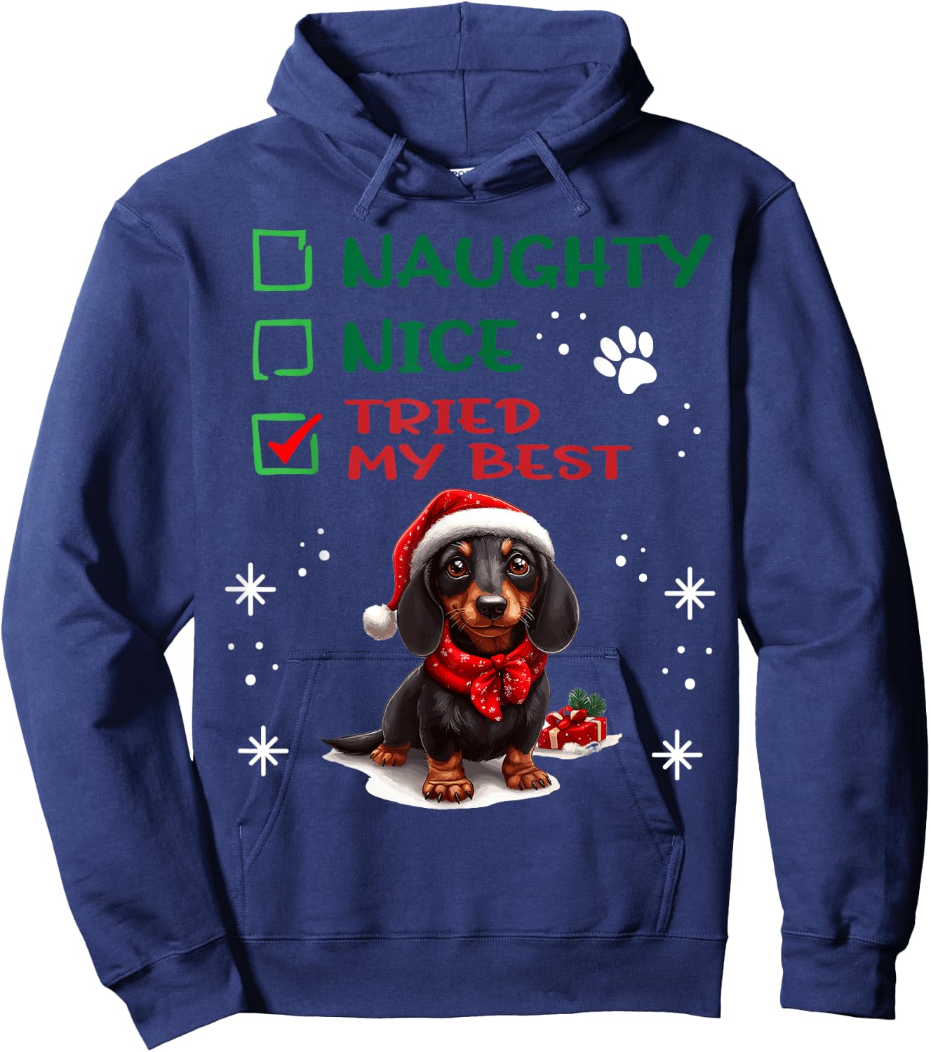 Cute Dachshund Wiener Doxie dog Dog Christmas Naughty Nice Hoodie - Hoodie | Navy