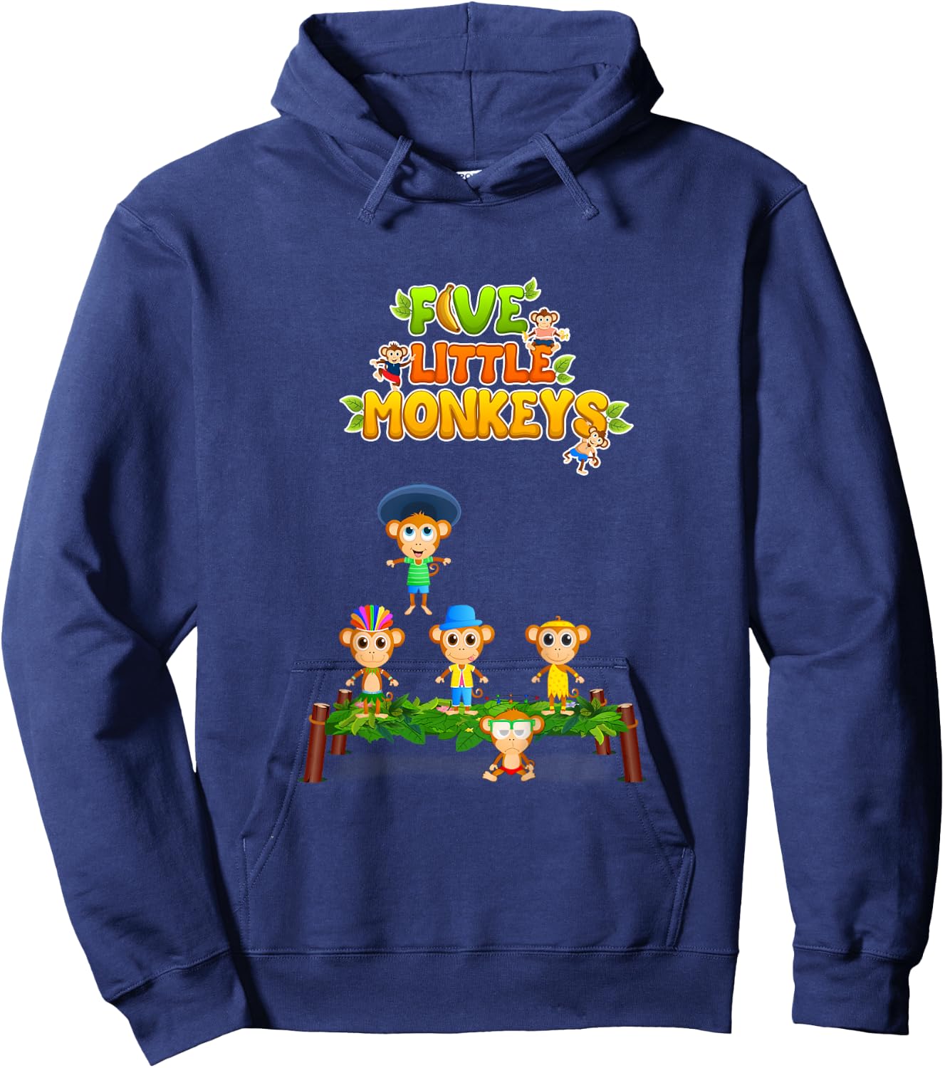 Kids Nursery Rhymes Shirt Five Little Monkeys Jumping On The Bed Hoodie - Hoodie | Navy