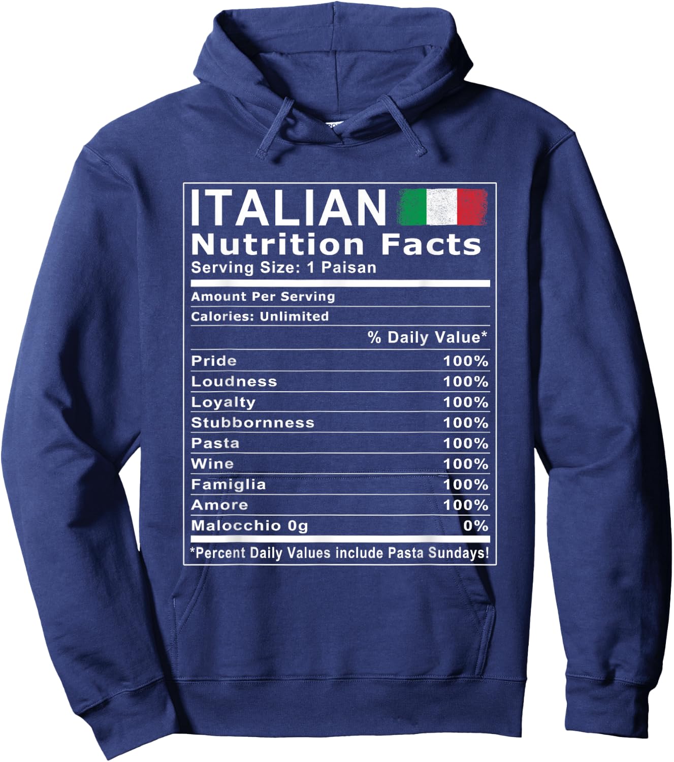 Italian Nutrition Facts T Shirt Hoodie - Hoodie | Navy