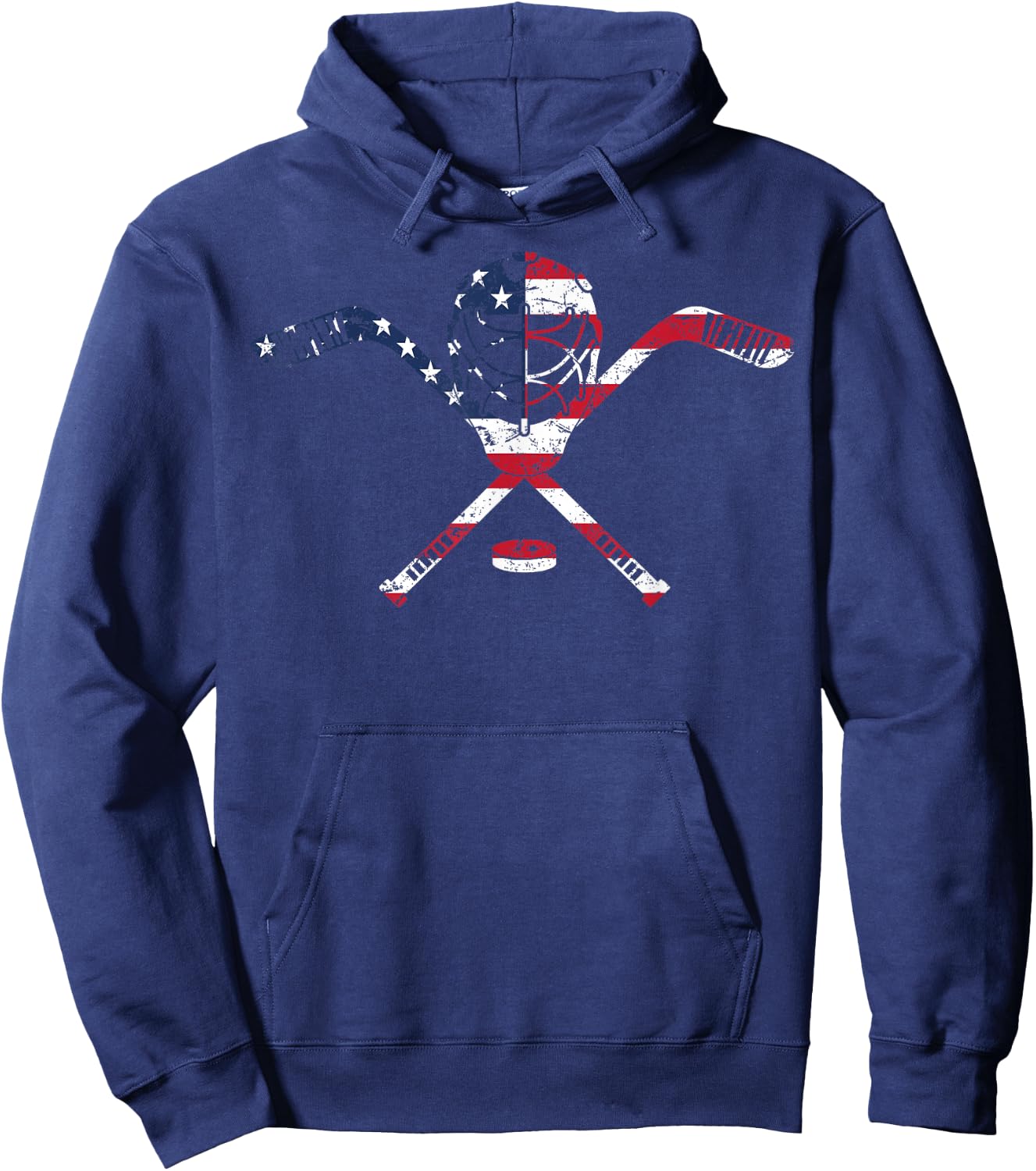 USA American Flag Ice Hockey Goalie Mask Stick Patriotic Hoodie - Hoodie | Navy