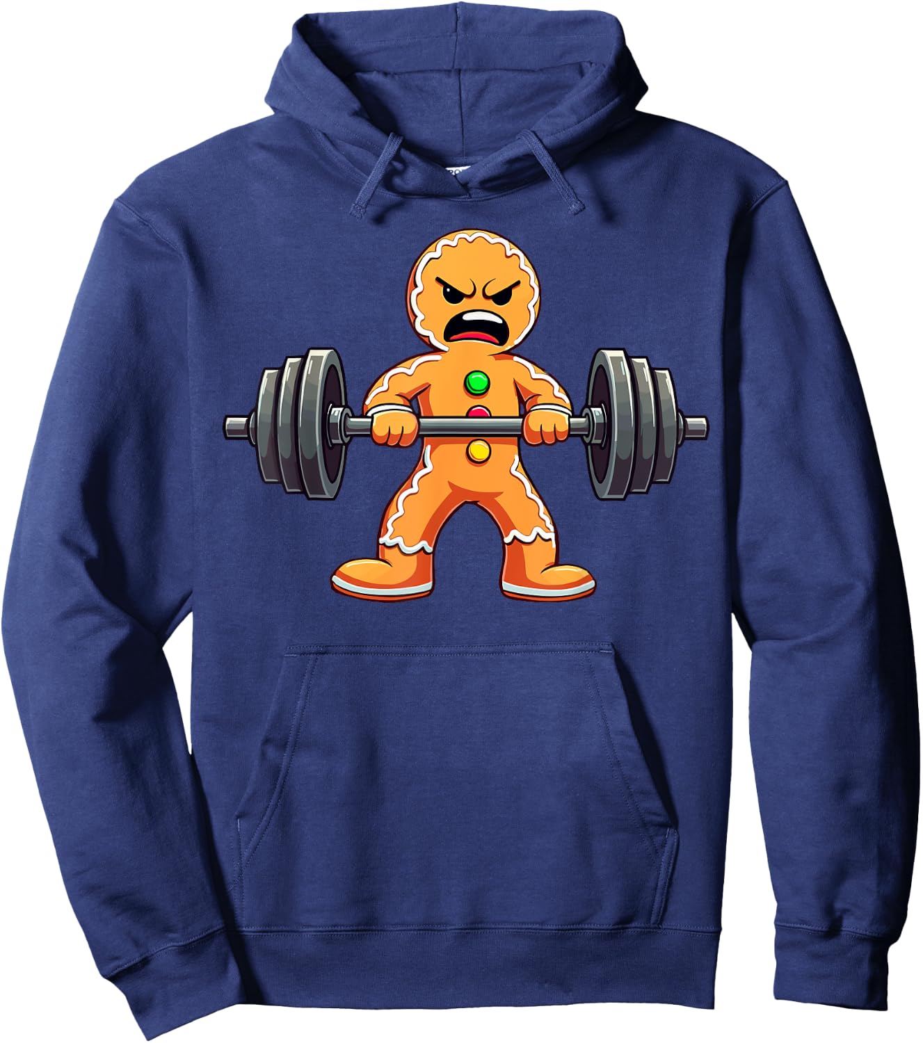 Gingerbread Weightlifter Christmas Powerlifting Xmas Gym Hoodie - Hoodie | Navy