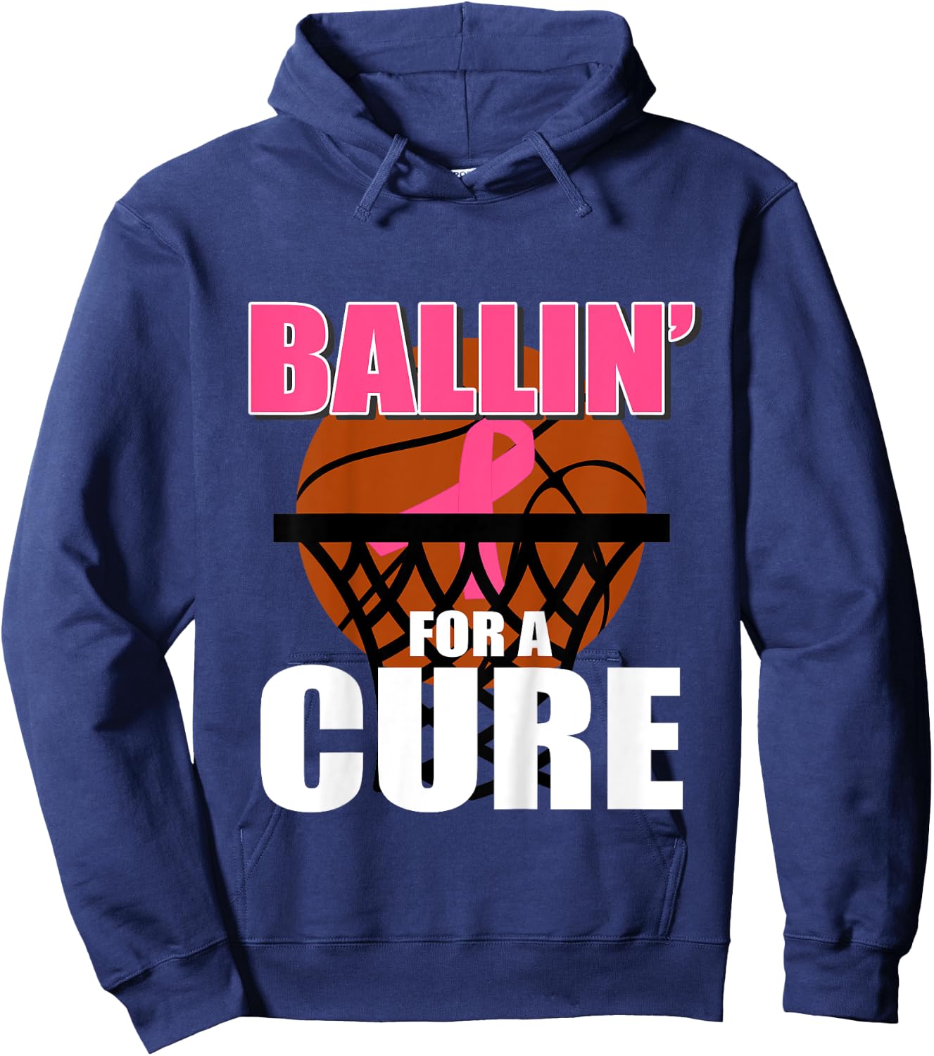 Kids Basketball Breast Cancer Pink Ribbon for Boys Girls Children Hoodie - Hoodie | Navy